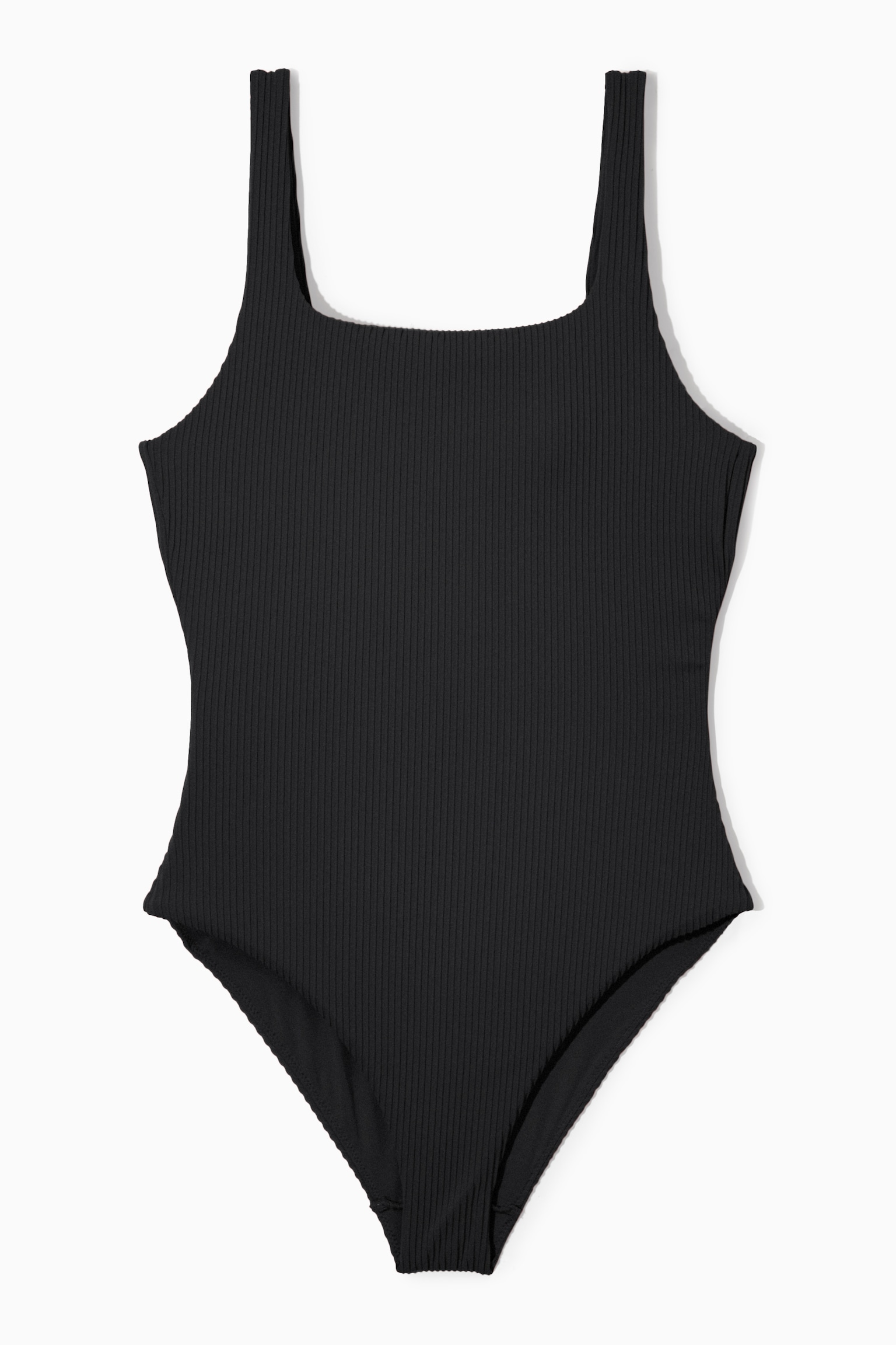 SQUARE-NECK RIBBED SWIMSUIT - BLACK