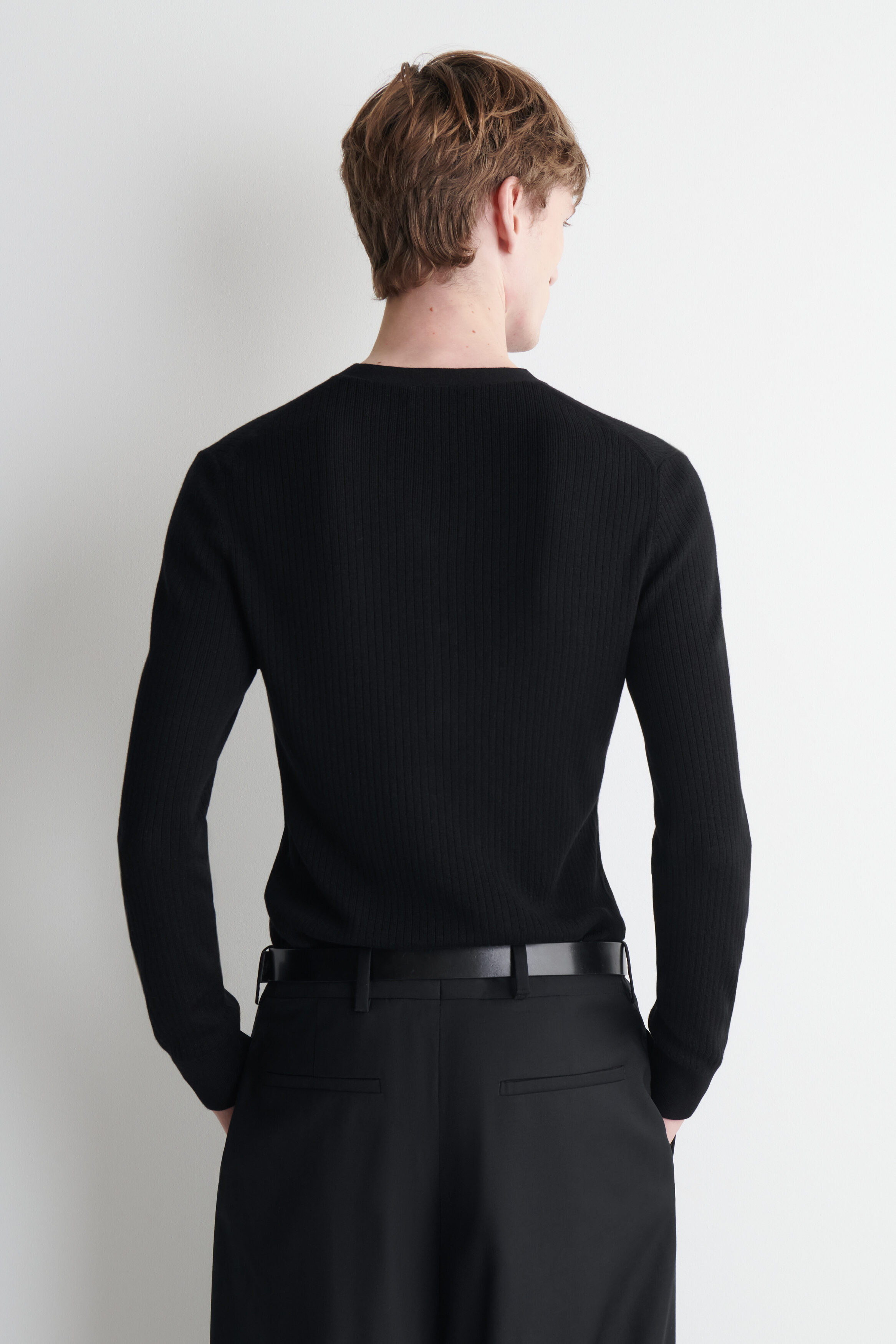 MERINO-LYOCELL RIBBED-KNIT HENLEY TOP - BLACK | COS US