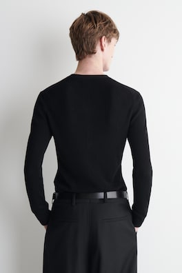 MERINO-LYOCELL RIBBED-KNIT HENLEY TOP — BLACK 4
