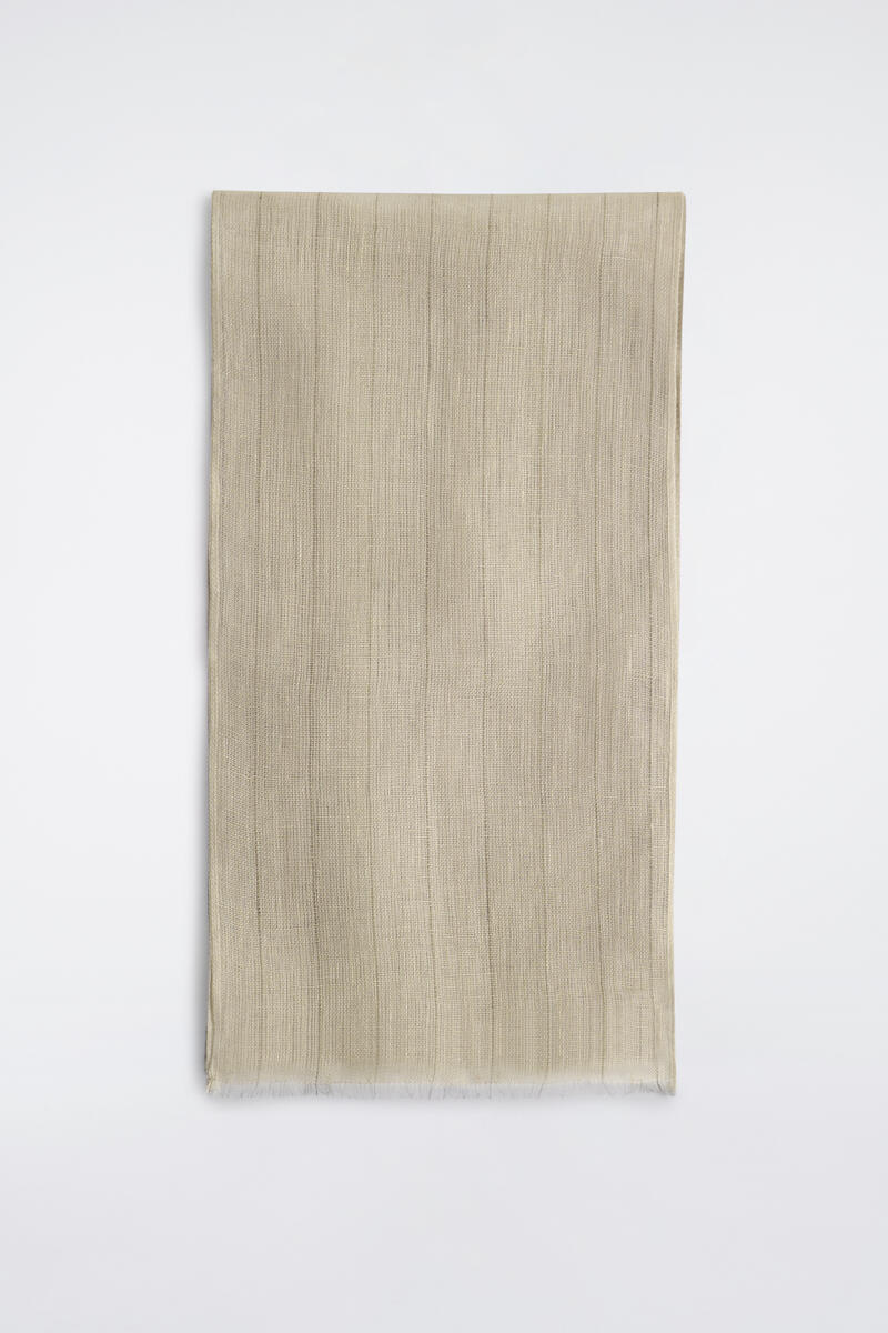 Fringed Linen Scarf in Beige