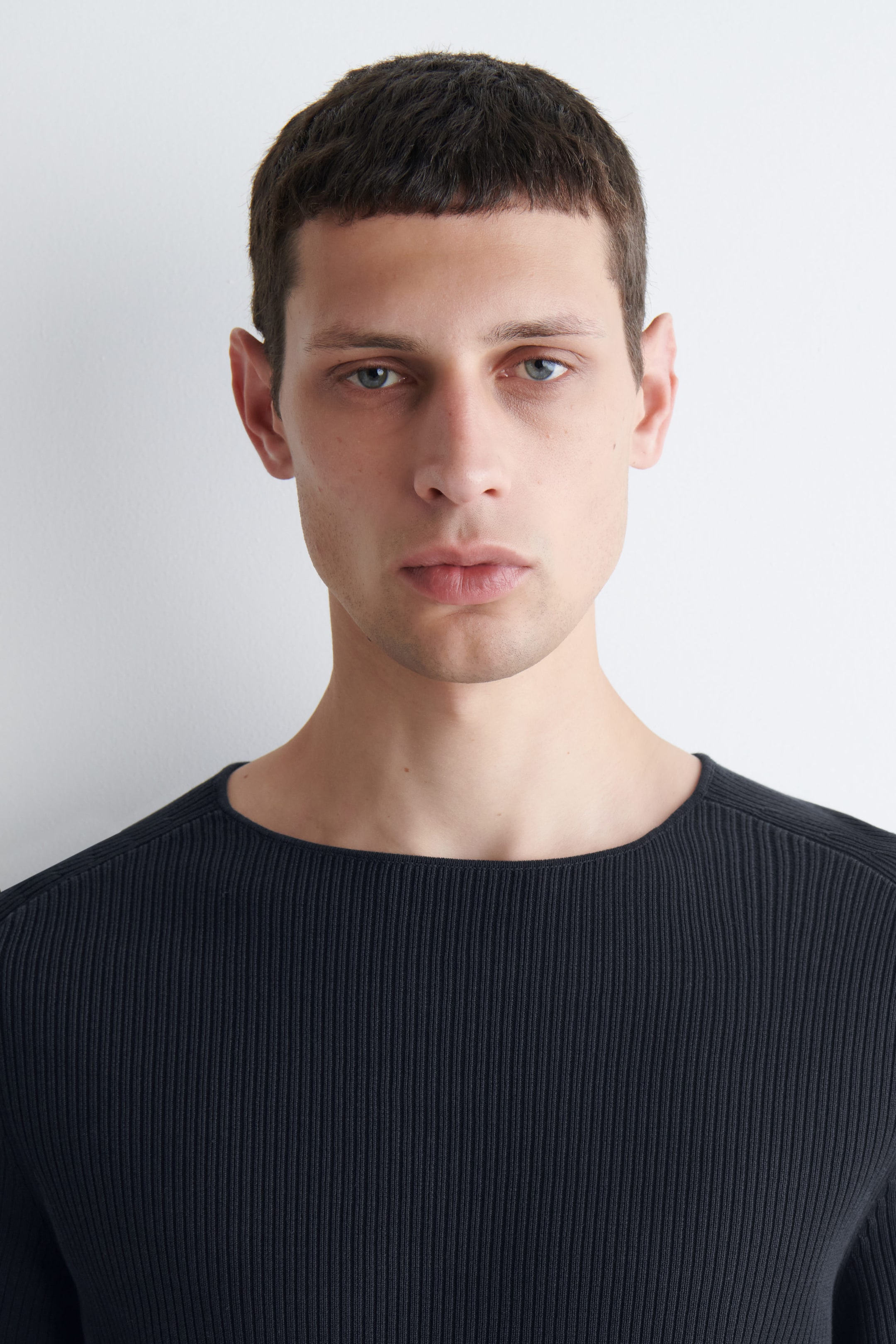RIBBED-KNIT BOAT-NECK T-SHIRT