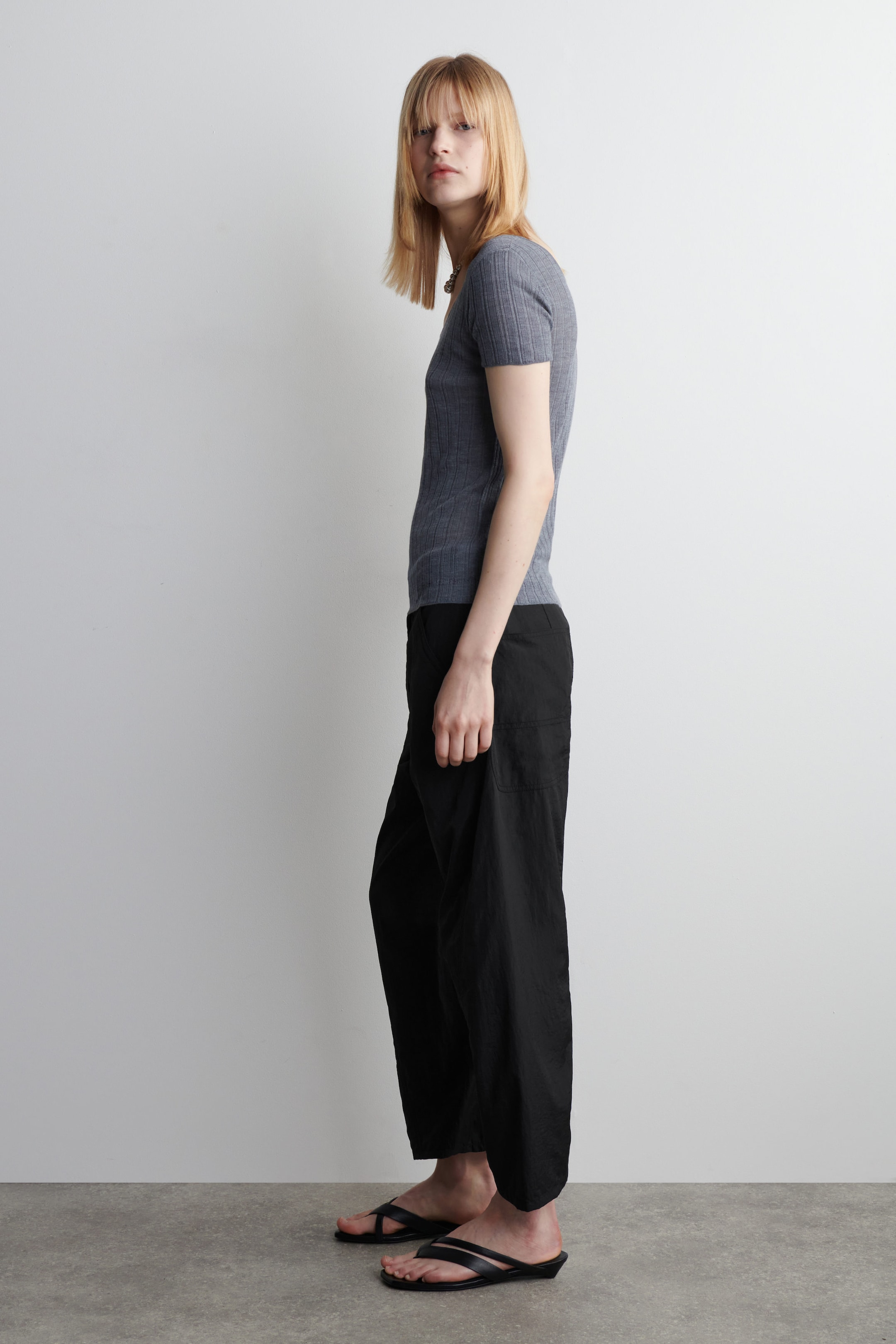 RIBBED-KNIT SILK T-SHIRT