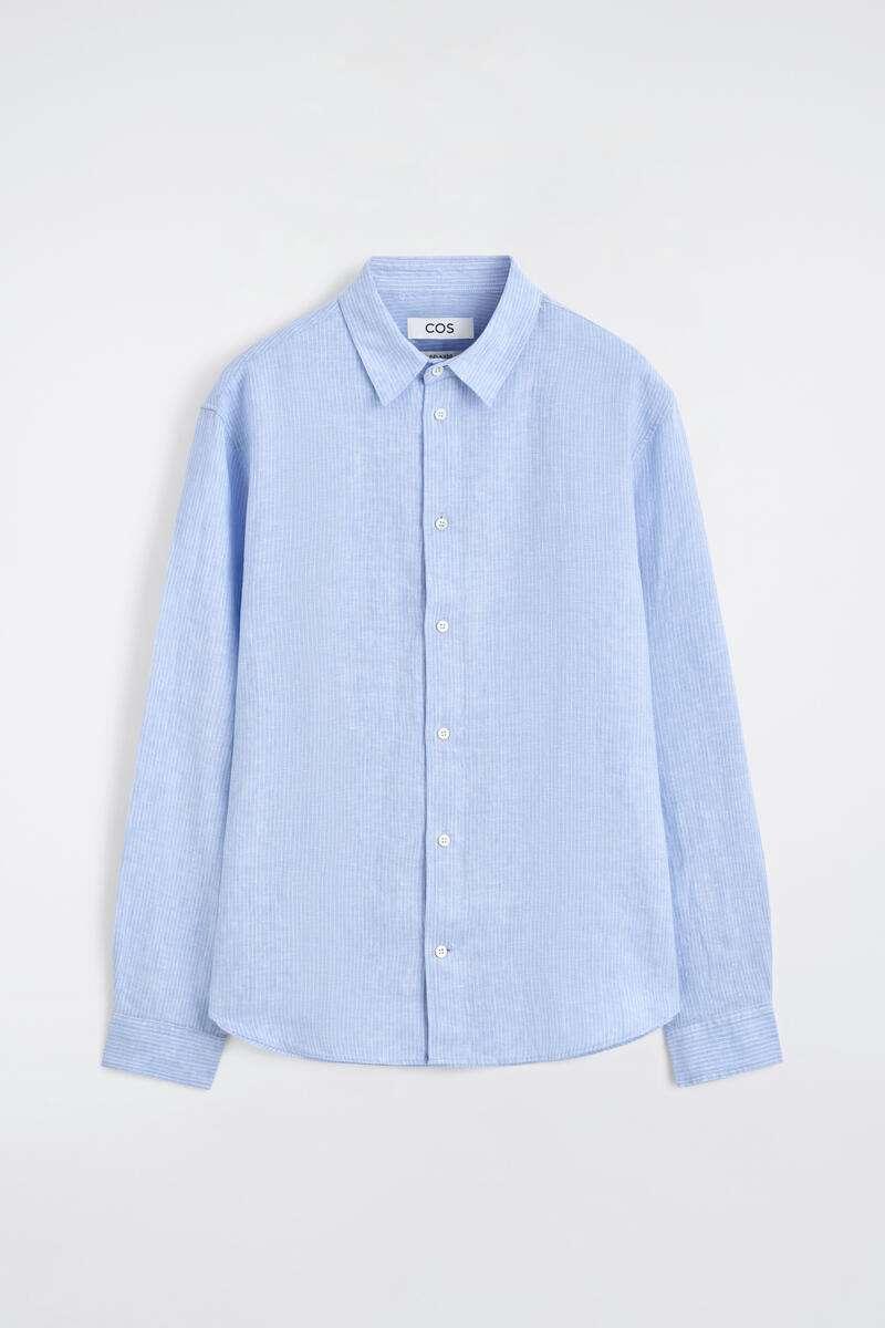 COS Relaxed Linen Shirt In Light Blue Men's Extra Large
