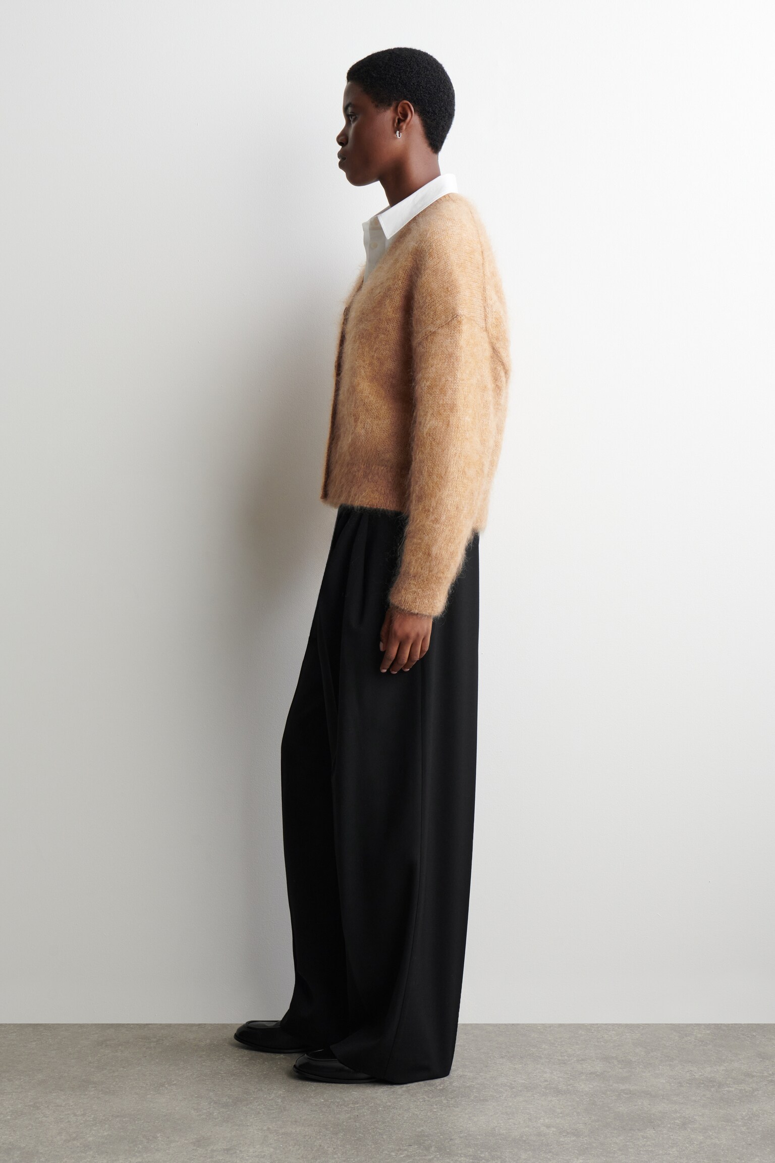 CARDIGAN À COL EN V EN MOHAIR ET LAINE - CAMEL CHINÉ - 6