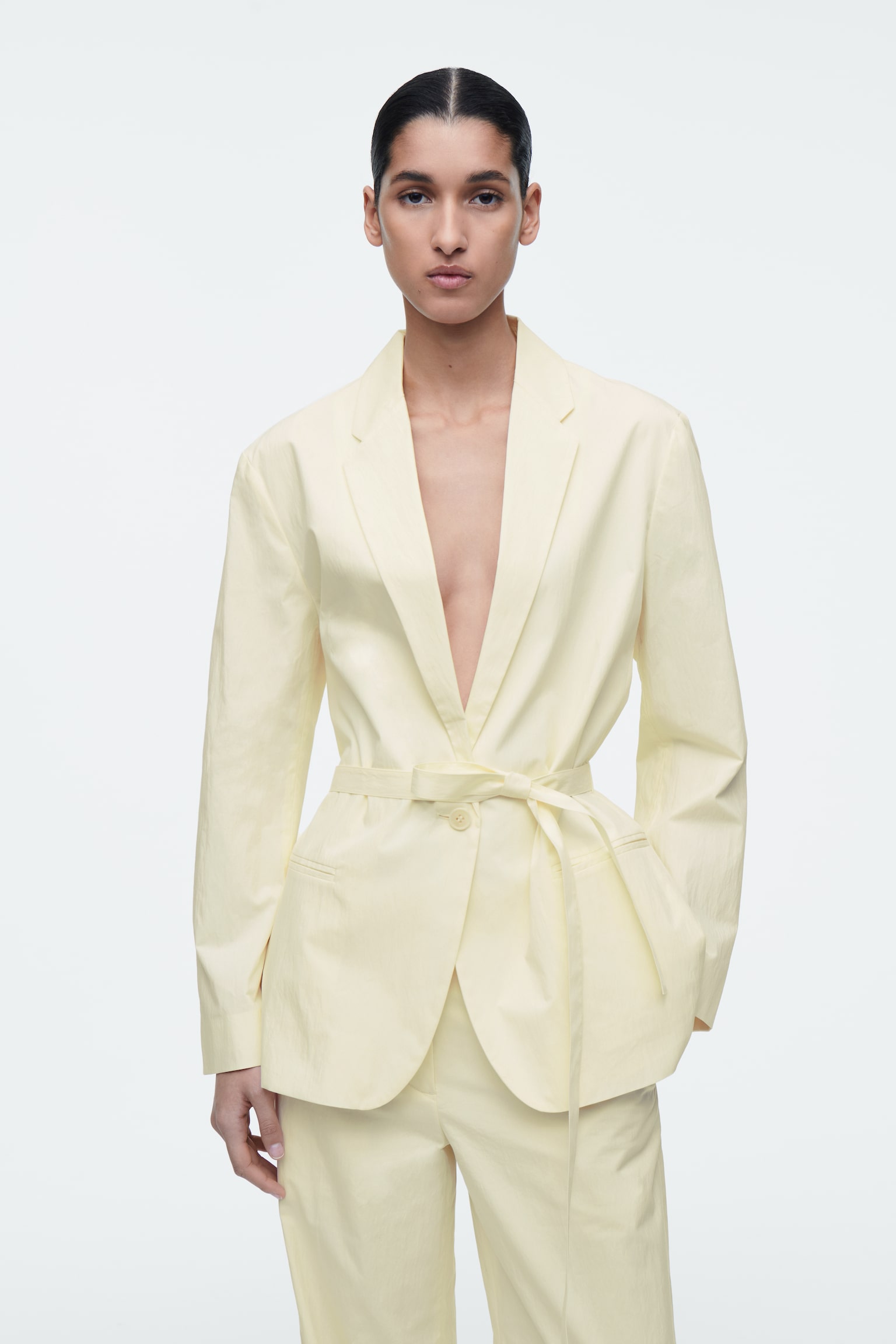 BLAZER TAILLE À NOUER EN COTON - JAUNE BEURRE