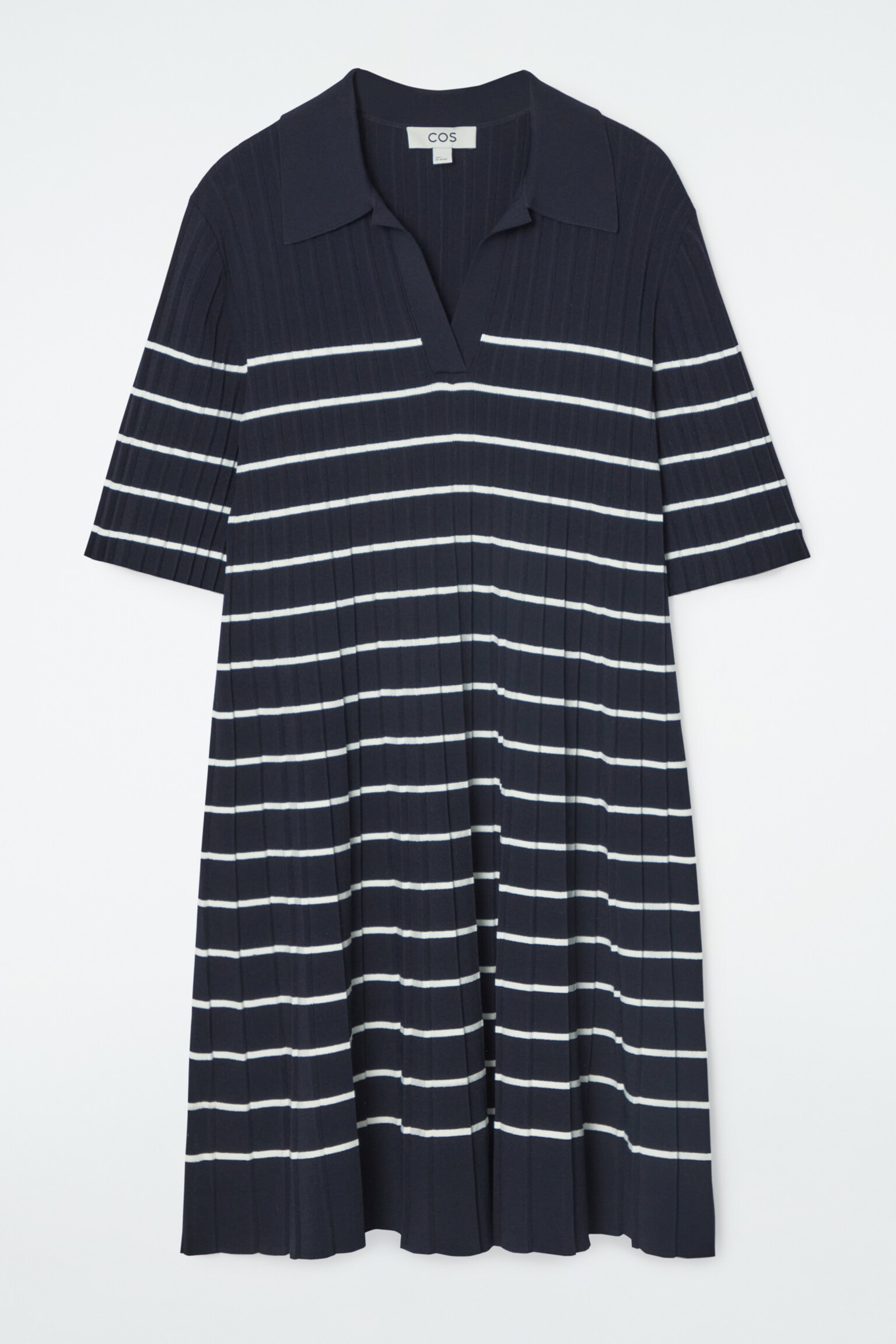 STRIPED KNITTED MINI POLO DRESS - NAVY / STRIPED/IVORY / STRIPED