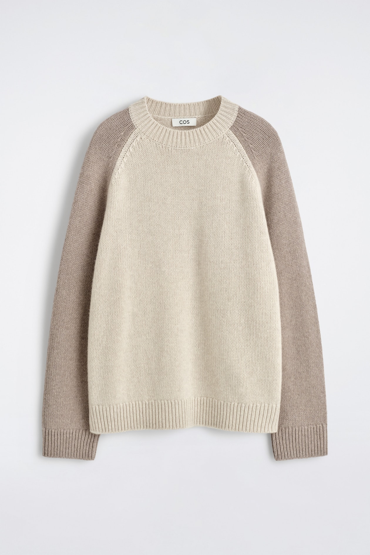 COLOR-BLOCK PURE CASHMERE SWEATER — BEIGE / TAUPE