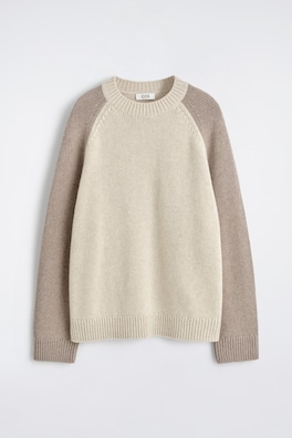 COLOR-BLOCK PURE CASHMERE SWEATER — BEIGE / TAUPE 7
