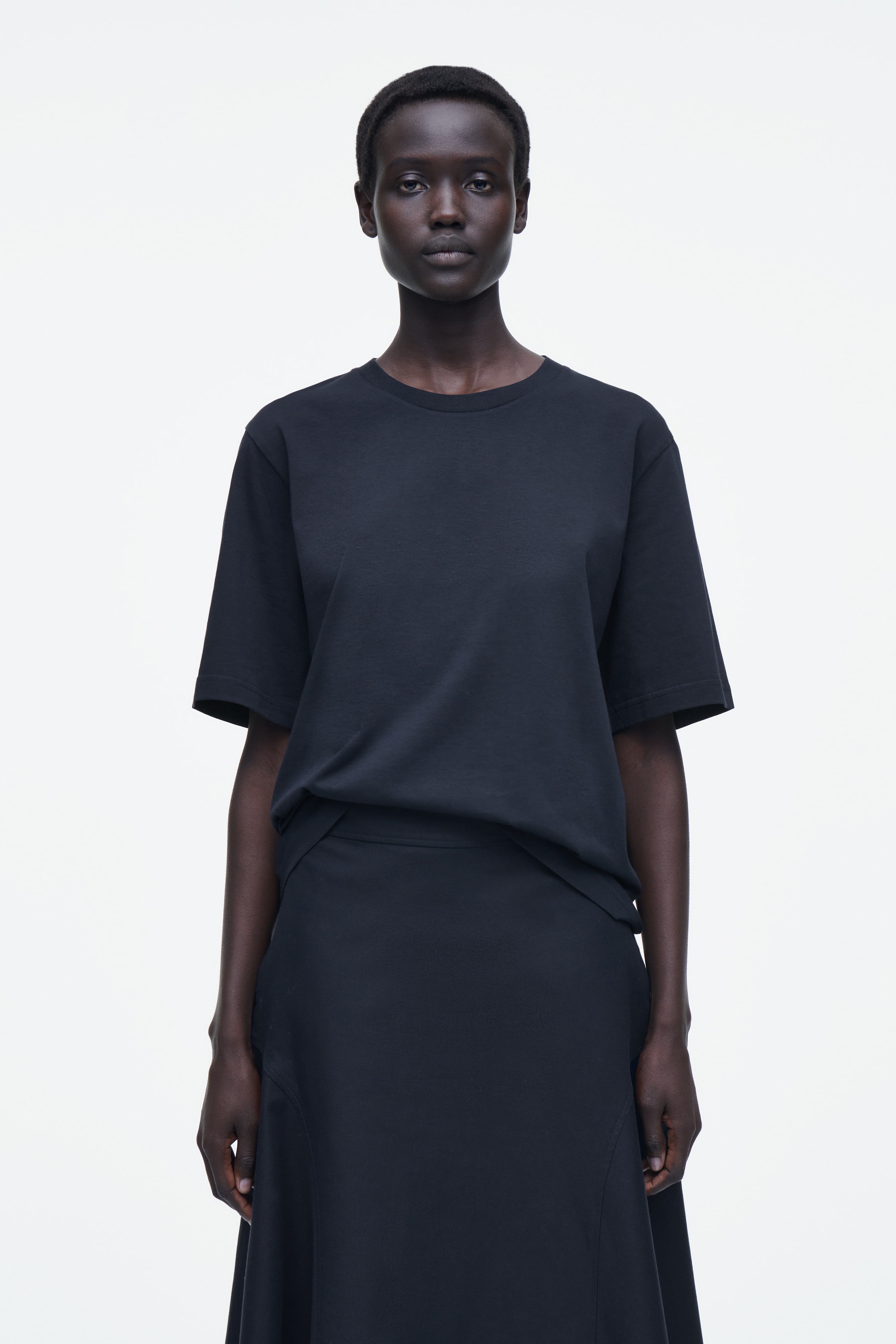 LUŹNY T-SHIRT Z BAWEŁNY - GRANATOWY/BIAŁY/SZARY MELANŻ