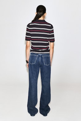 MERINO WOOL ZIP-UP POLO SHIRT — NAVY / RED / STRIPED 5