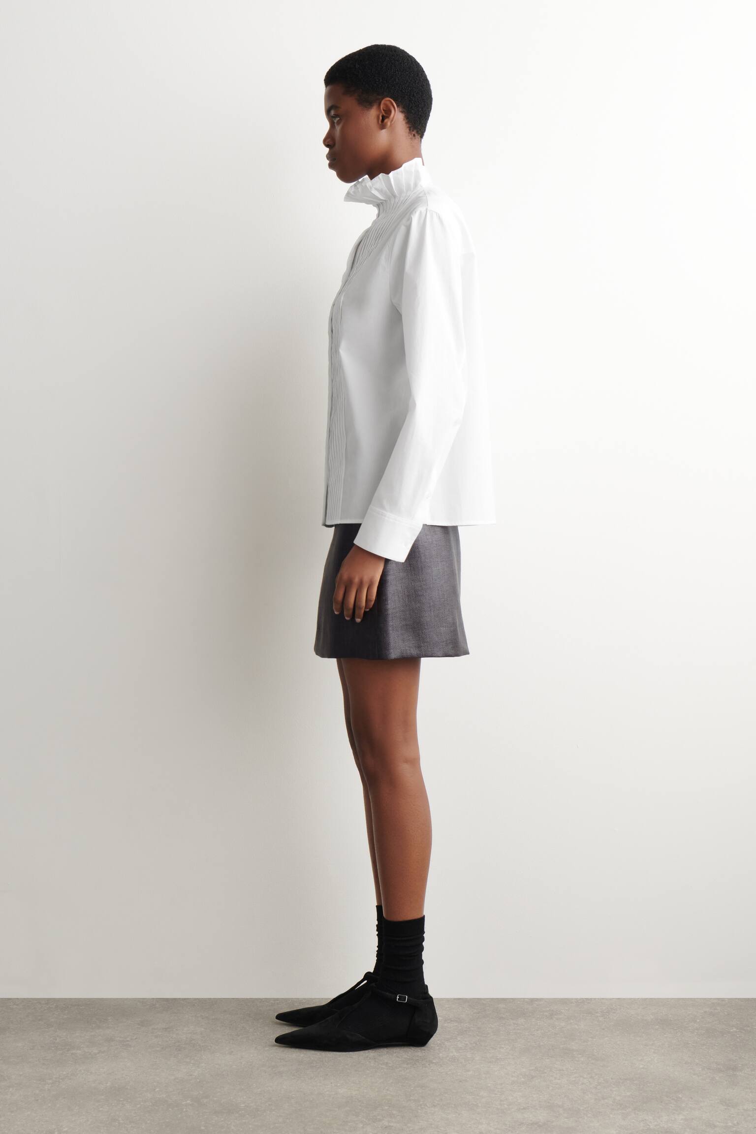 BLUSA IN COTONE CON PIEGHE - BIANCO/MARRONE - 3