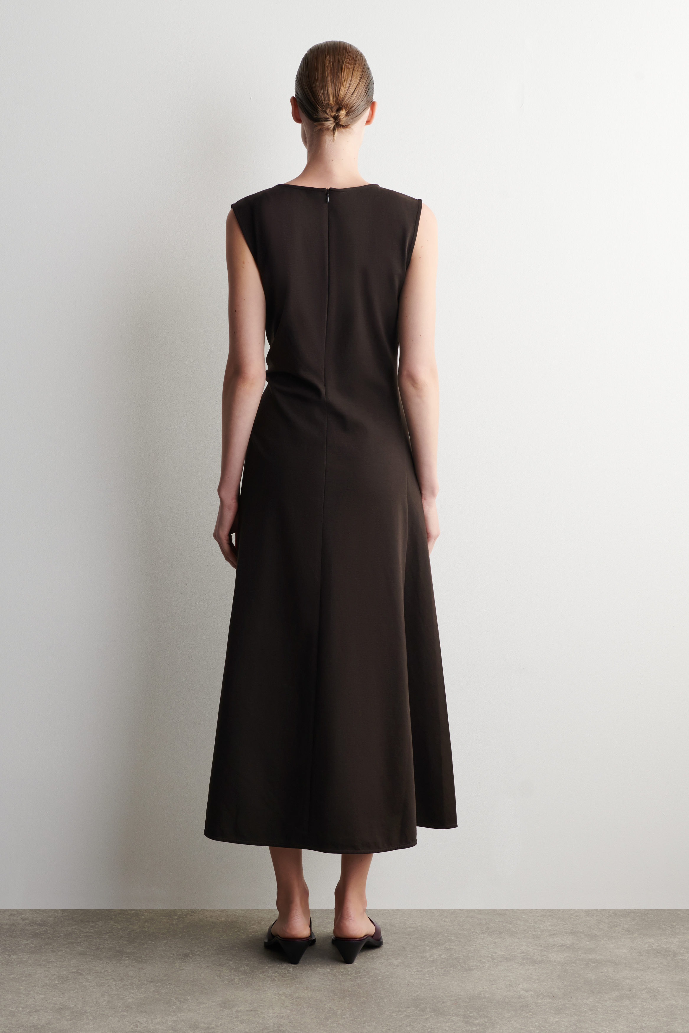 cos jersey midi slip dress COS Women's Twist Detail Jersey Midi Dress in Brown | Cotton