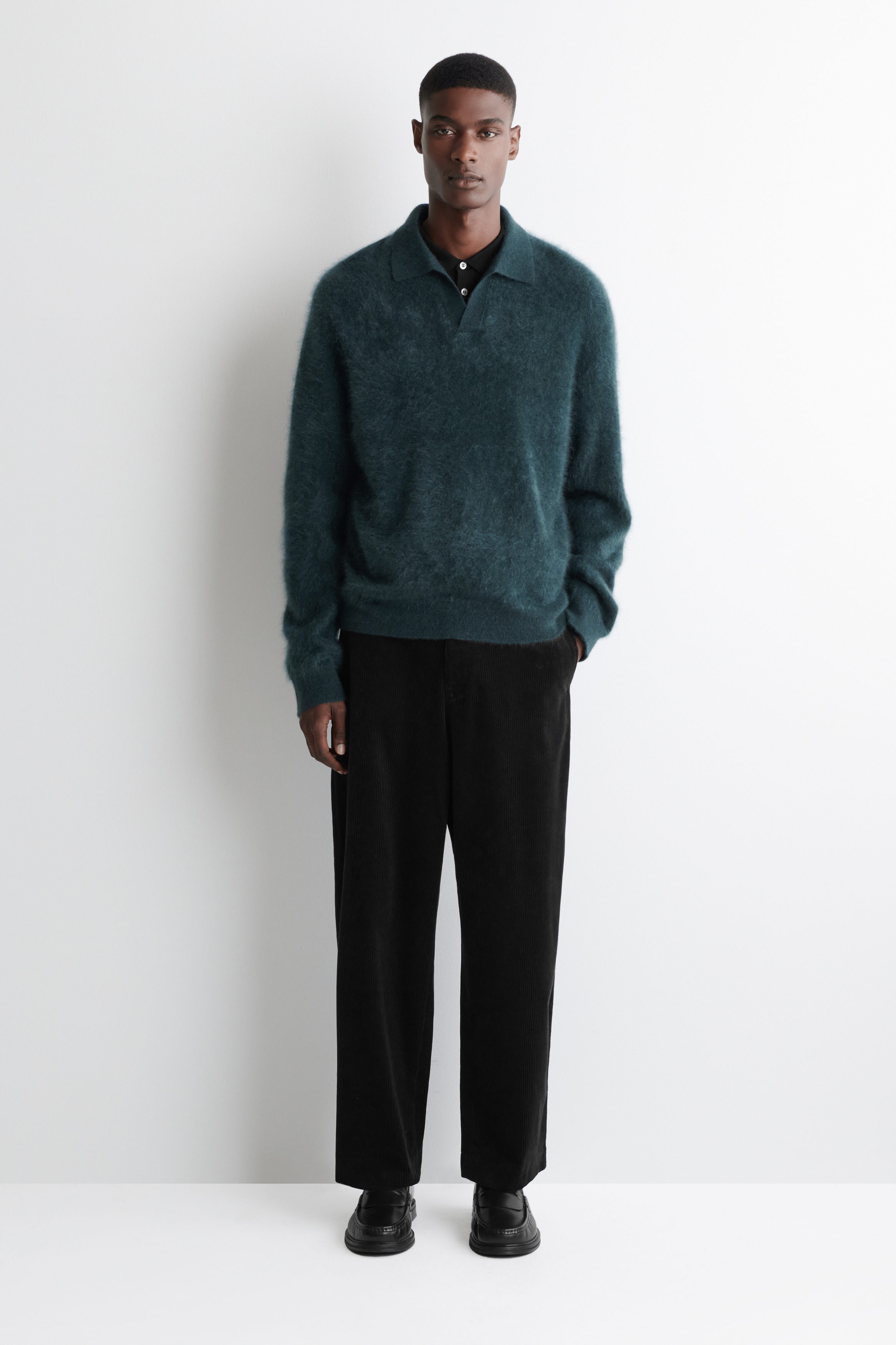 BRUSHED-CASHMERE POLO SWEATER - TEAL | COS US