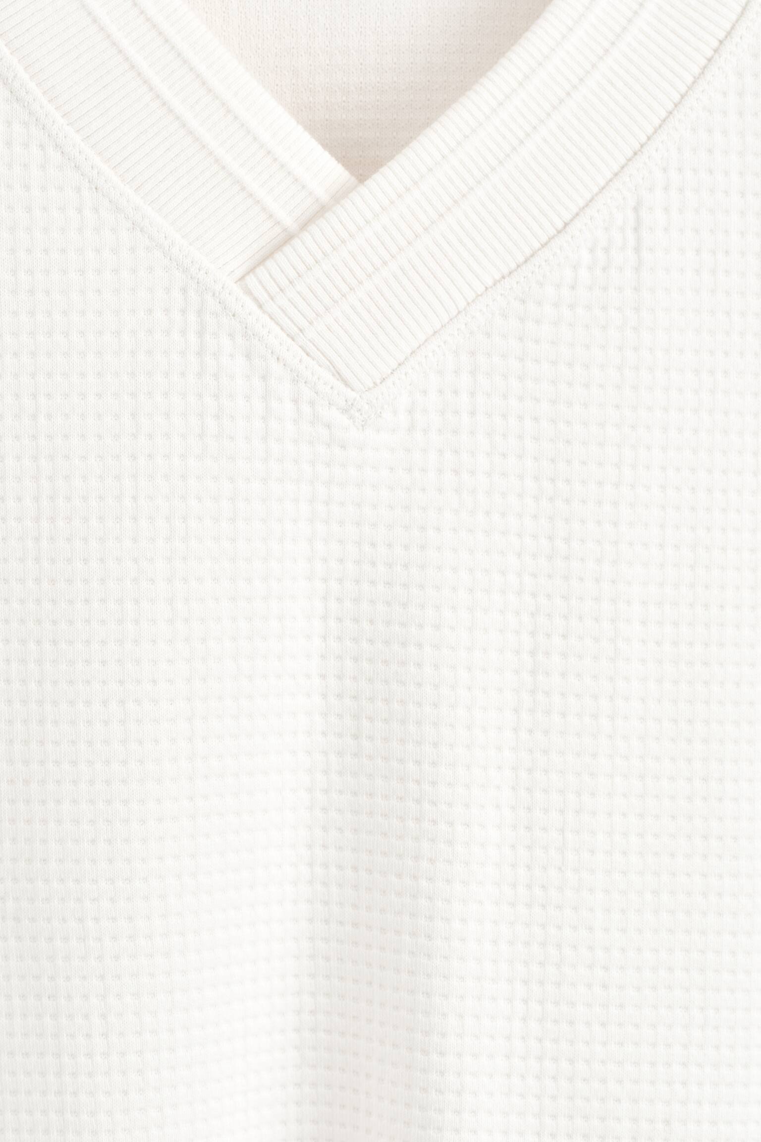 WAFFLE-KNIT COTTON V-NECK SWEATSHIRT - WHITE - 4