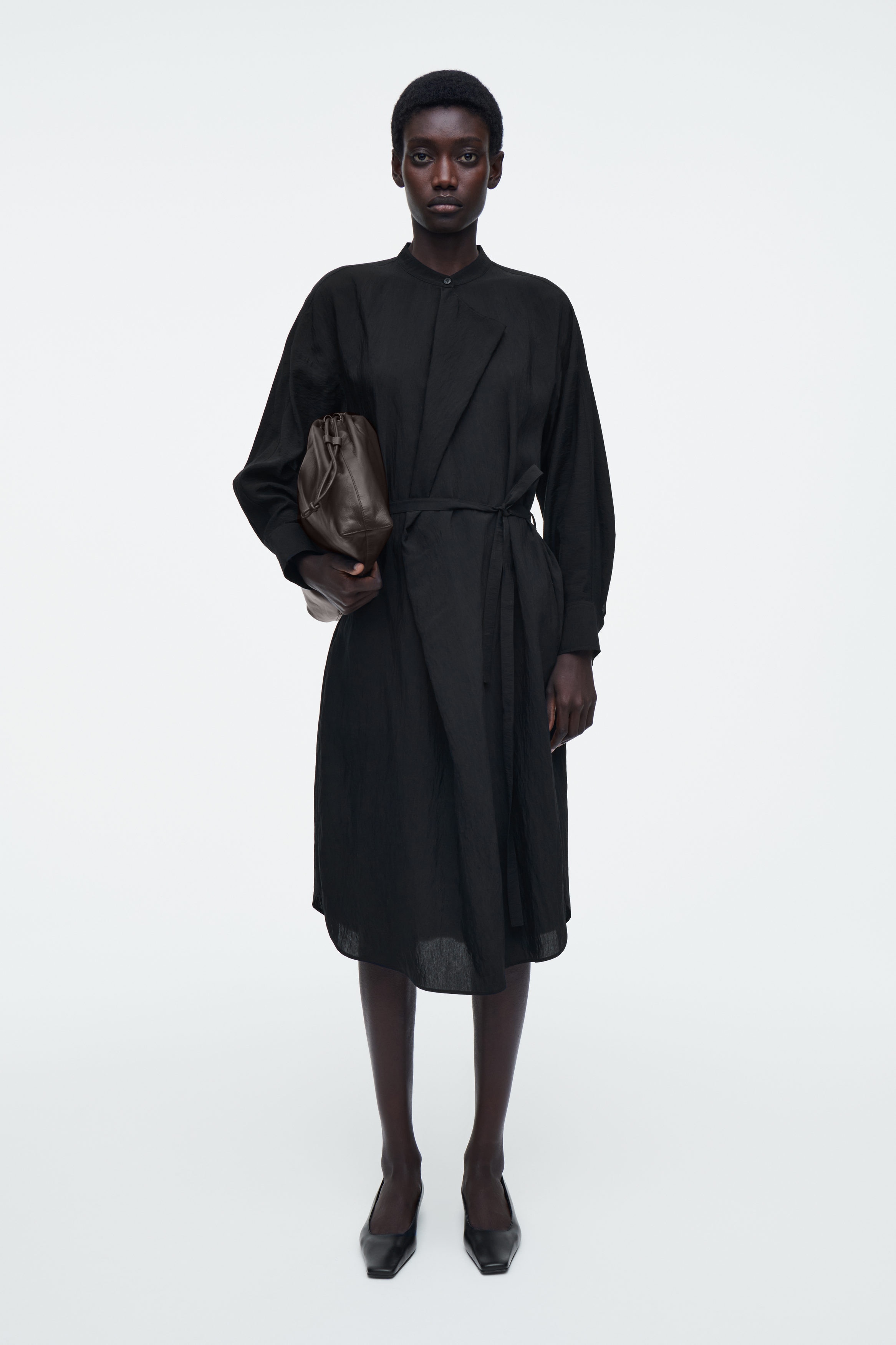DRAPED BELTED MIDI DRESS - BLACK | COS