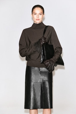 WOOL-LINED FRINGED LEATHER GLOVES — MAHOGANY 2