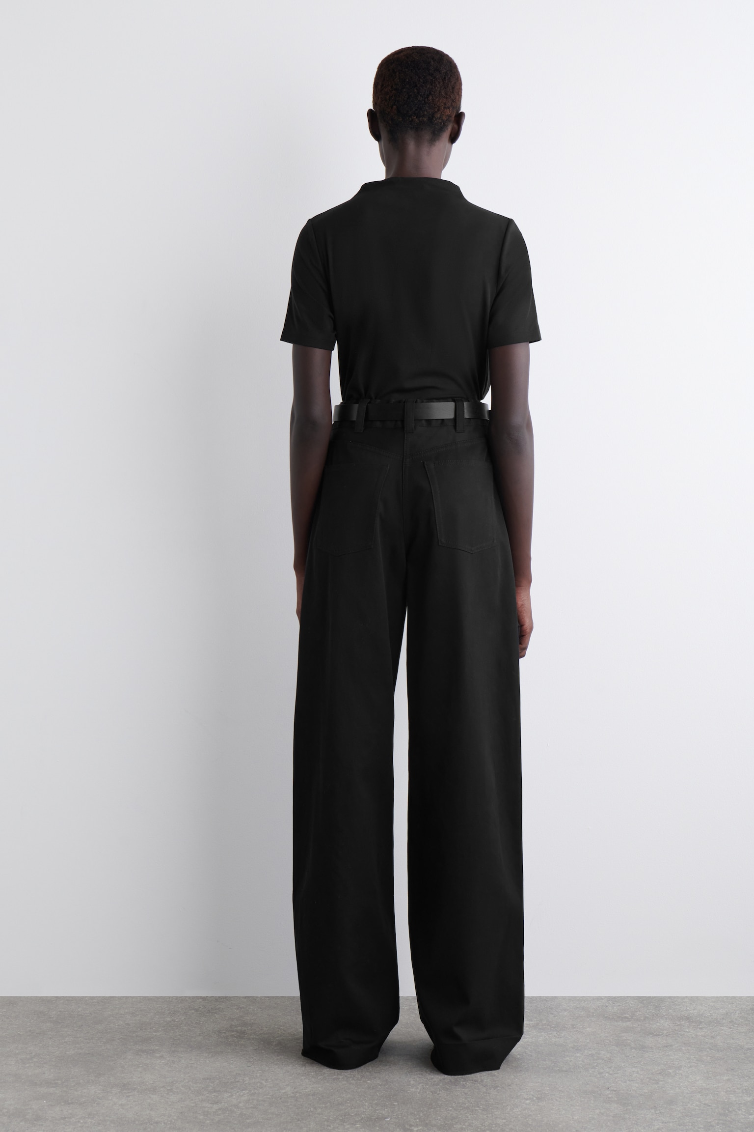 PANTALONI IN COTONE A GAMBA LARGA - NERO/BEIGE CHIARO - 4