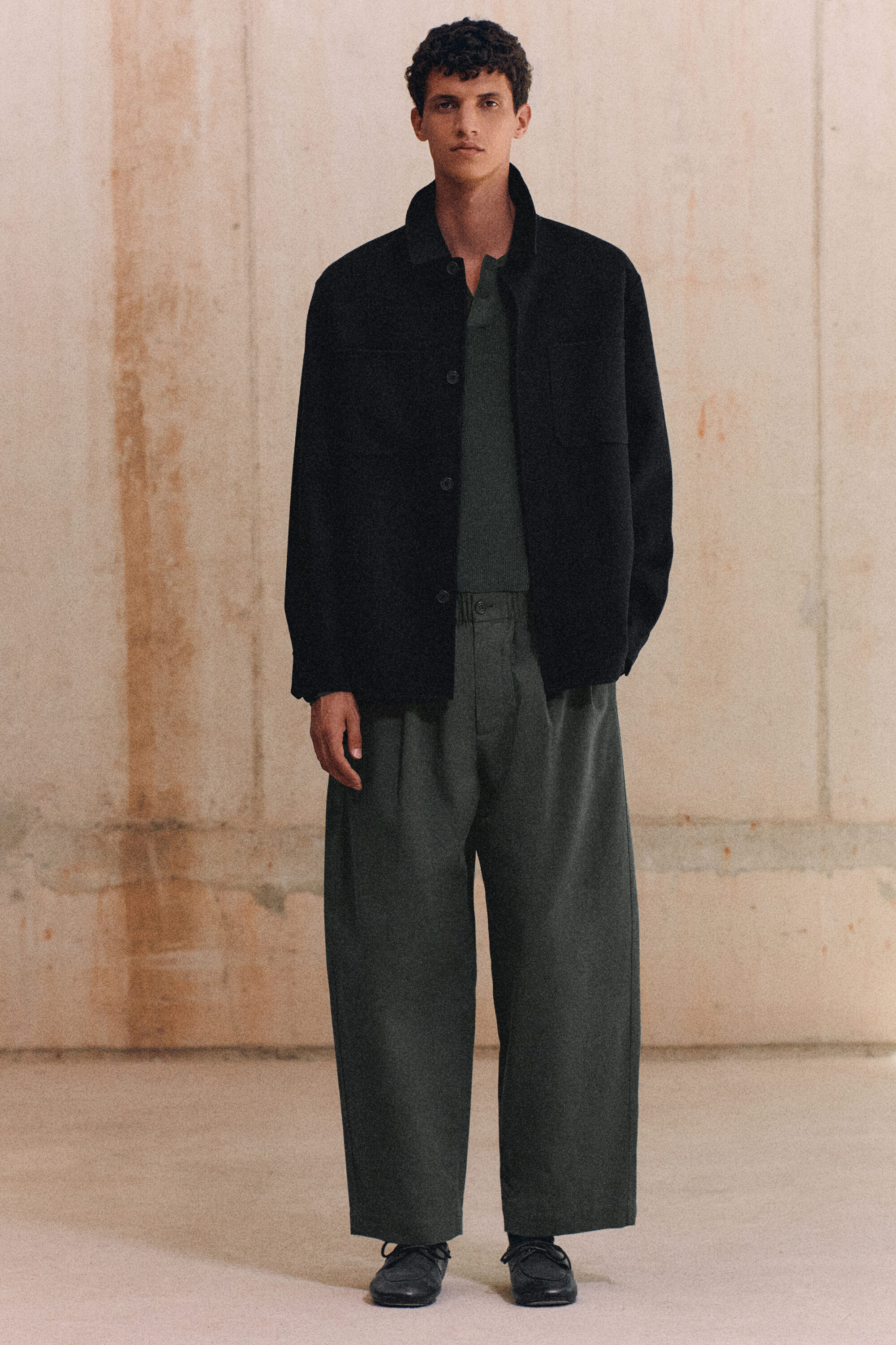 DOUBLE-FACED WOOL MOCK-NECK JACKET - CHARCOAL MÉLANGE | COS US