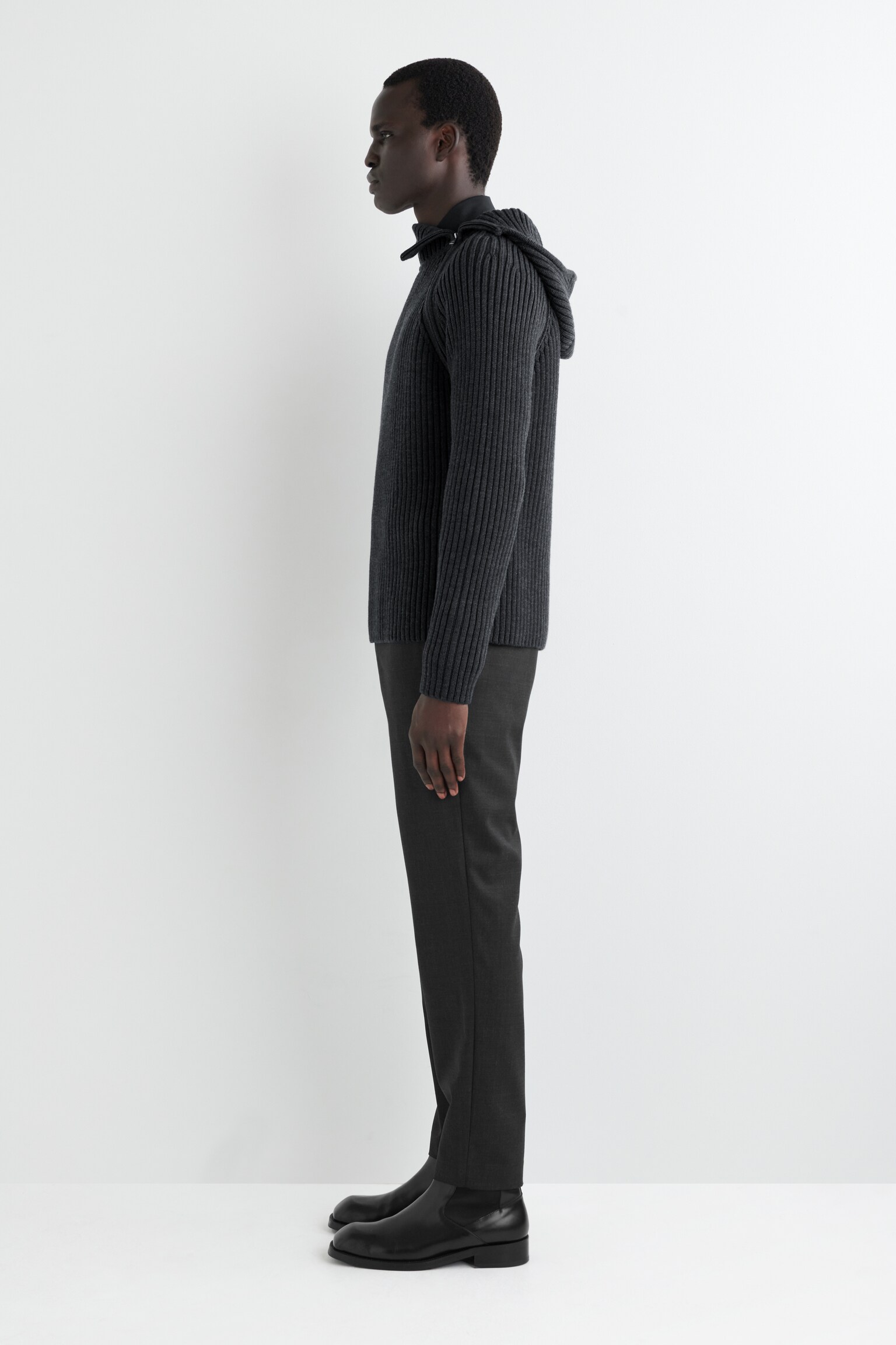 SWEAT À CAPUCHE ÉPAIS EN MAILLE DE COTON ET LAINE - GRIS ANTHRACITE CHINÉ - 6