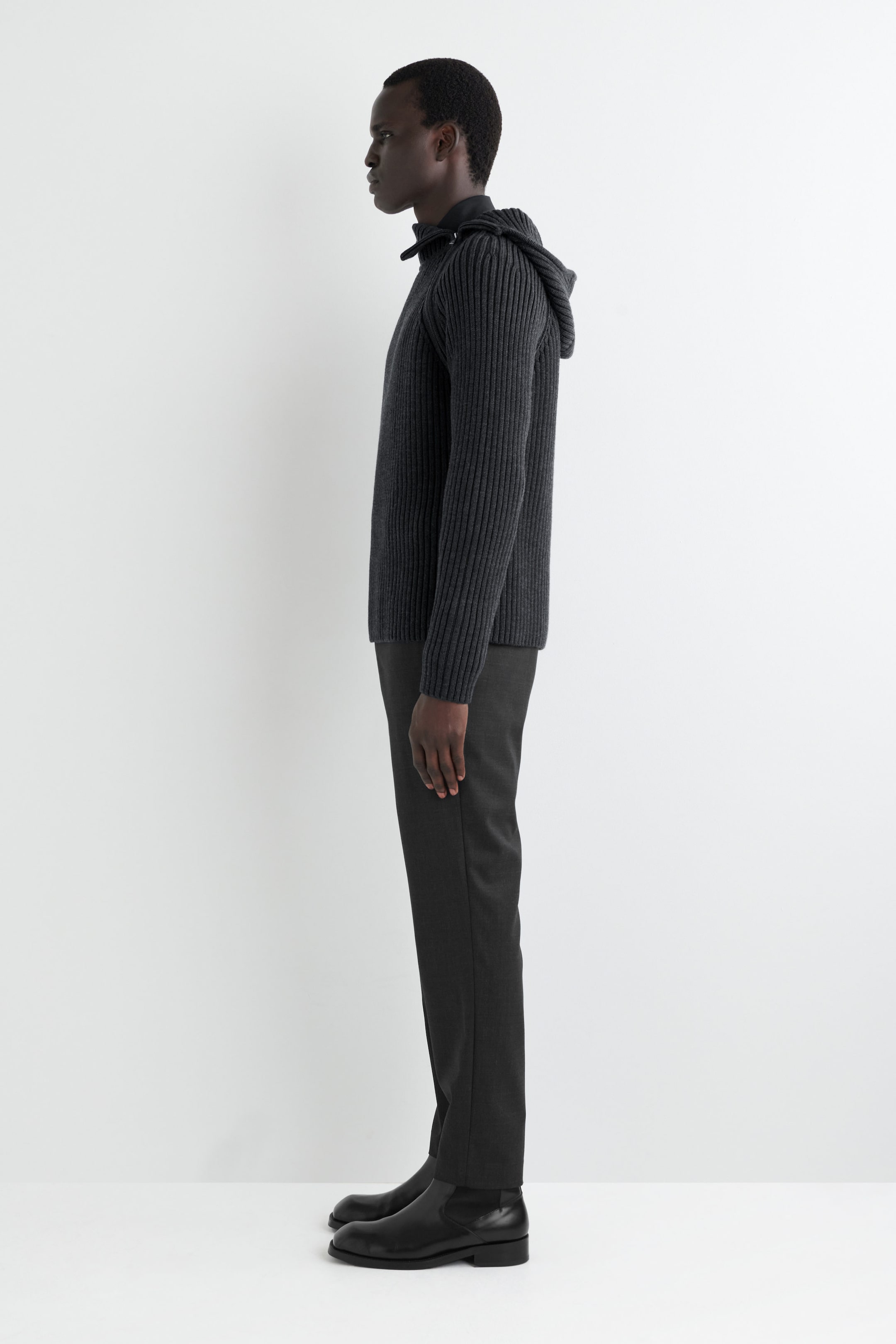 CHUNKY RIBBED WOOL-COTTON HOODIE