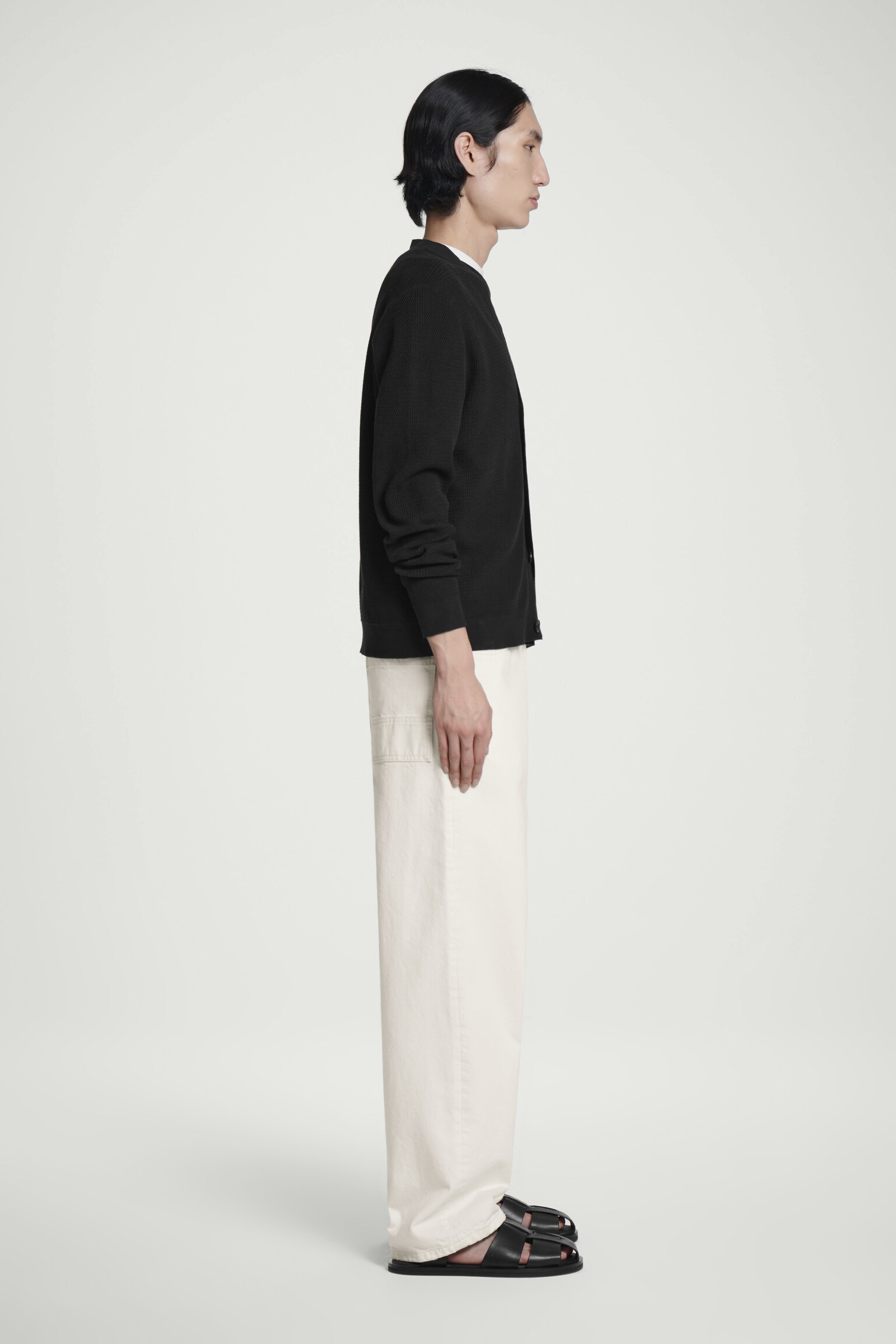 CÁRDIGAN DE ALGODÓN CON CUELLO DE PICO Y TEXTURA - NEGRO - 6