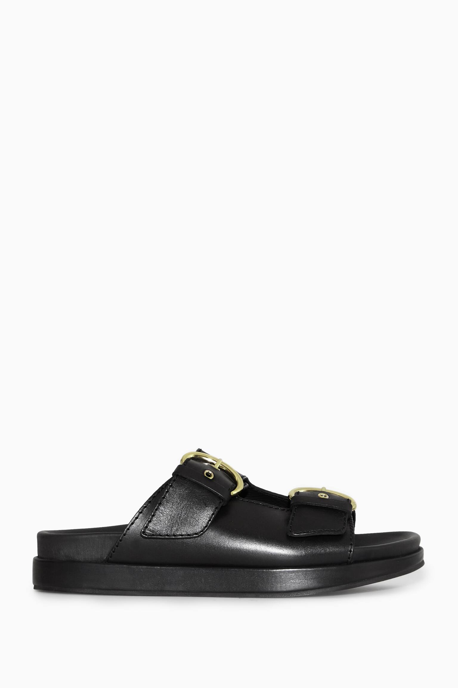 MULES ÉPAISSES CUIR BOUCLES - NOIR