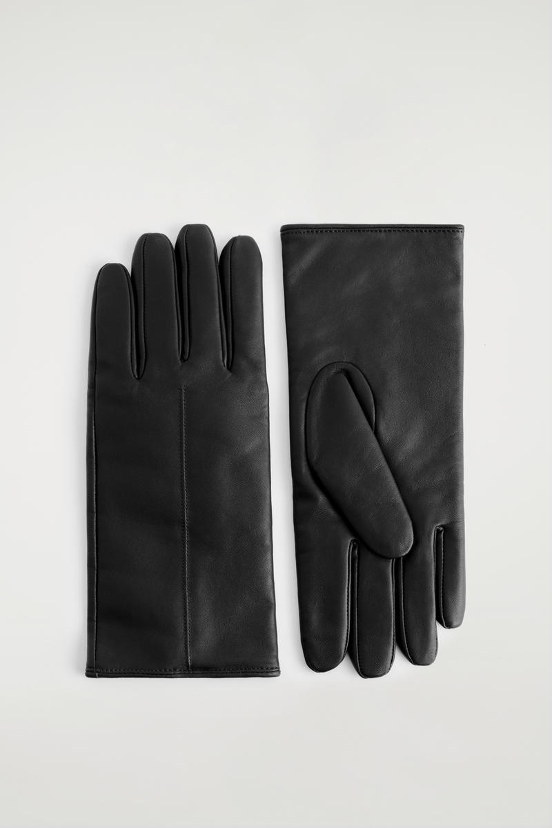 COS Cashmere Wool-Lined Leather Gloves Black Women's Large