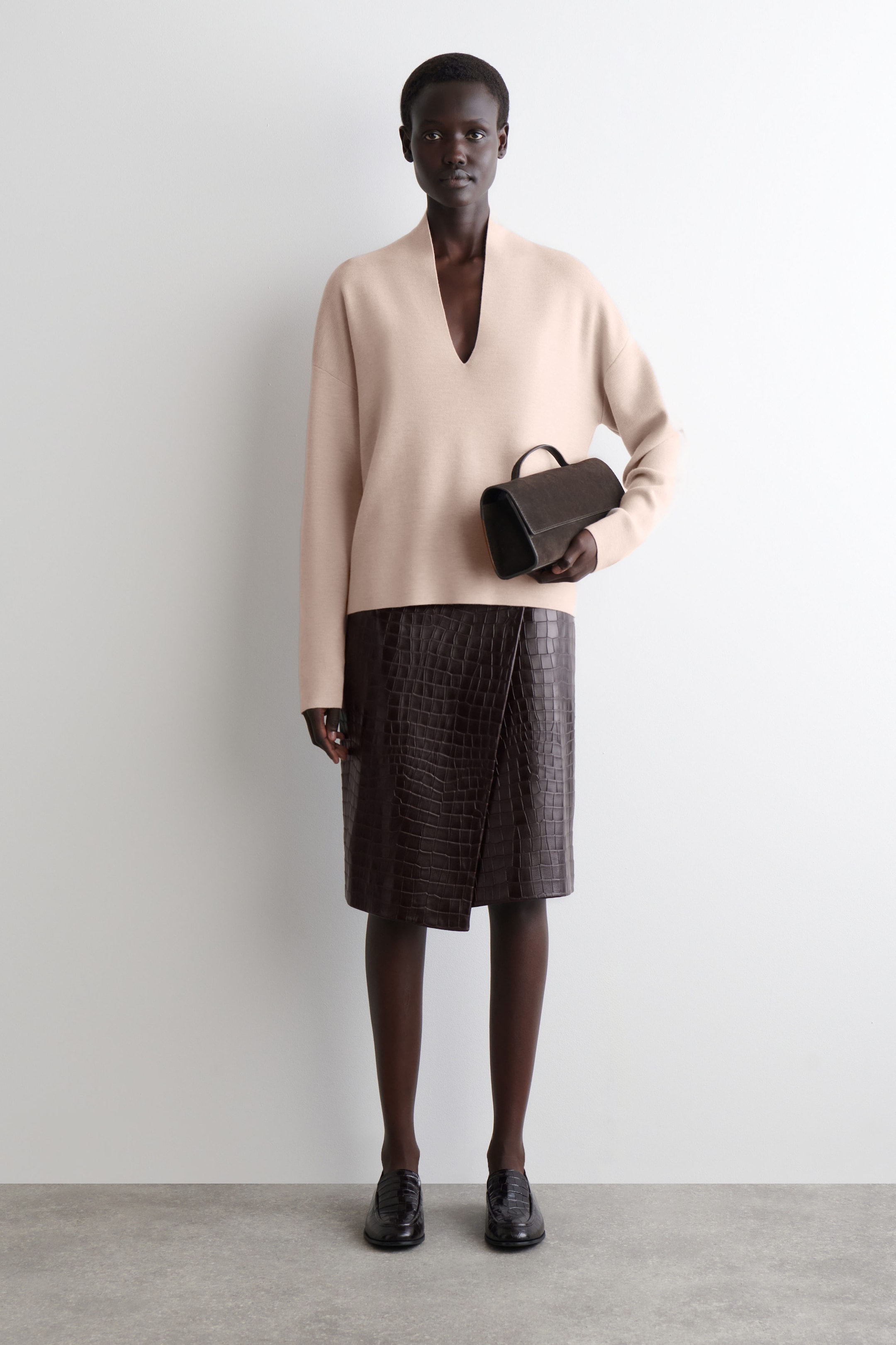 DRAPED MERINO WOOL V-NECK SWEATER