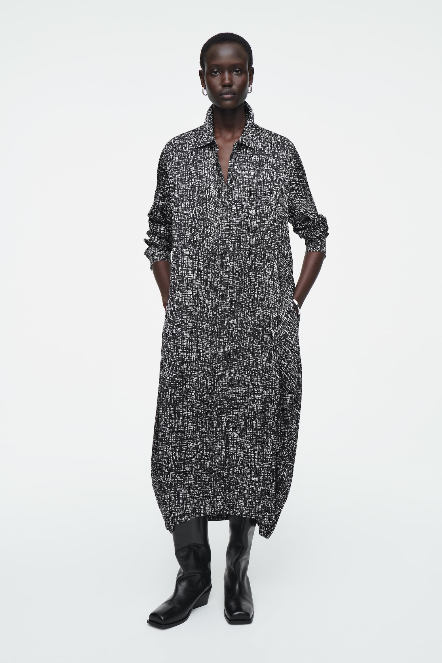 ABSTRACT CHECKED SHIRT DRESS - BLACK / CHECKED