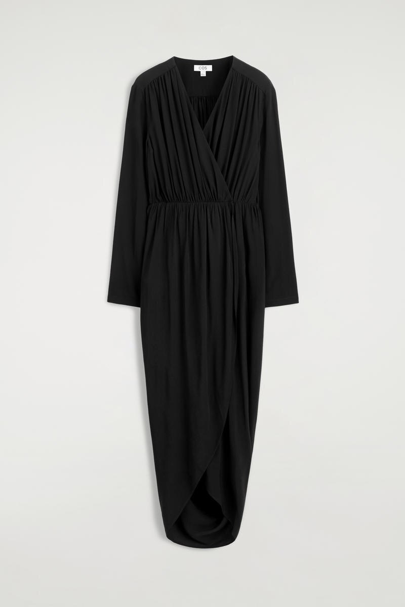 Gathered Midi Wrap Dress
