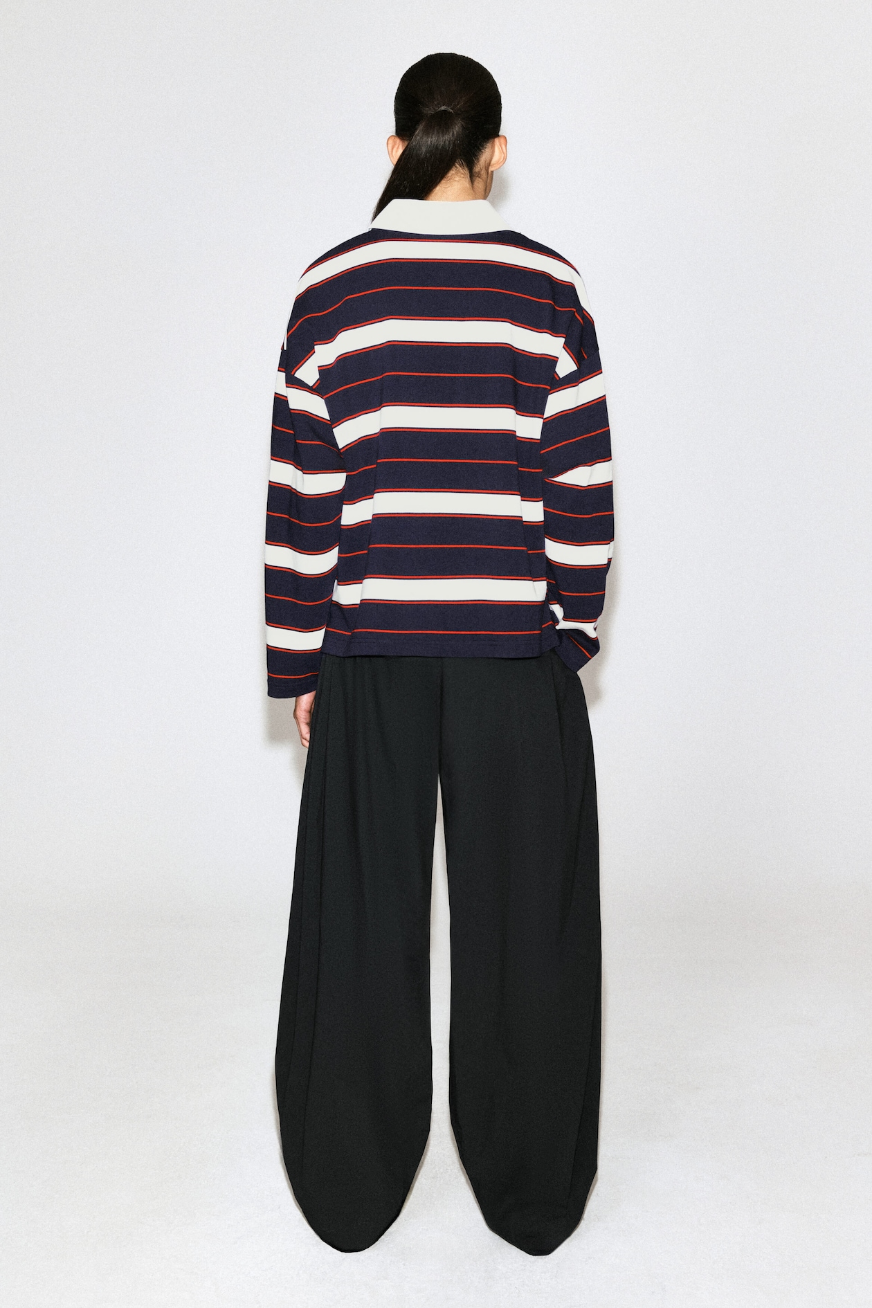 STRIPED COTTON RUGBY SHIRT — NAVY / RED / STRIPED