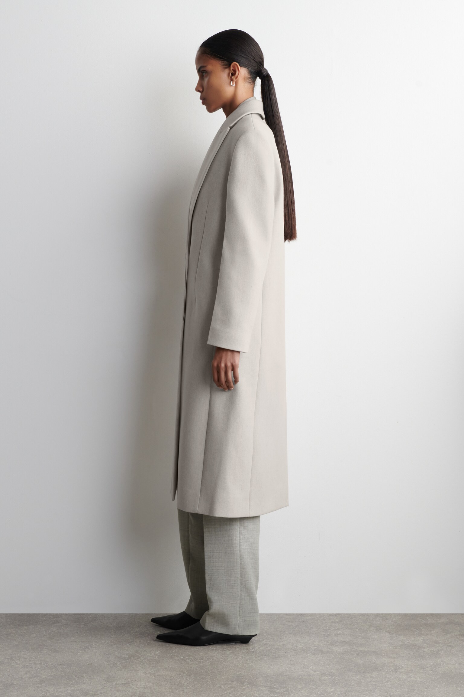 TAILORED WOOL-TWILL LONG COAT - LIGHT BEIGE - 7