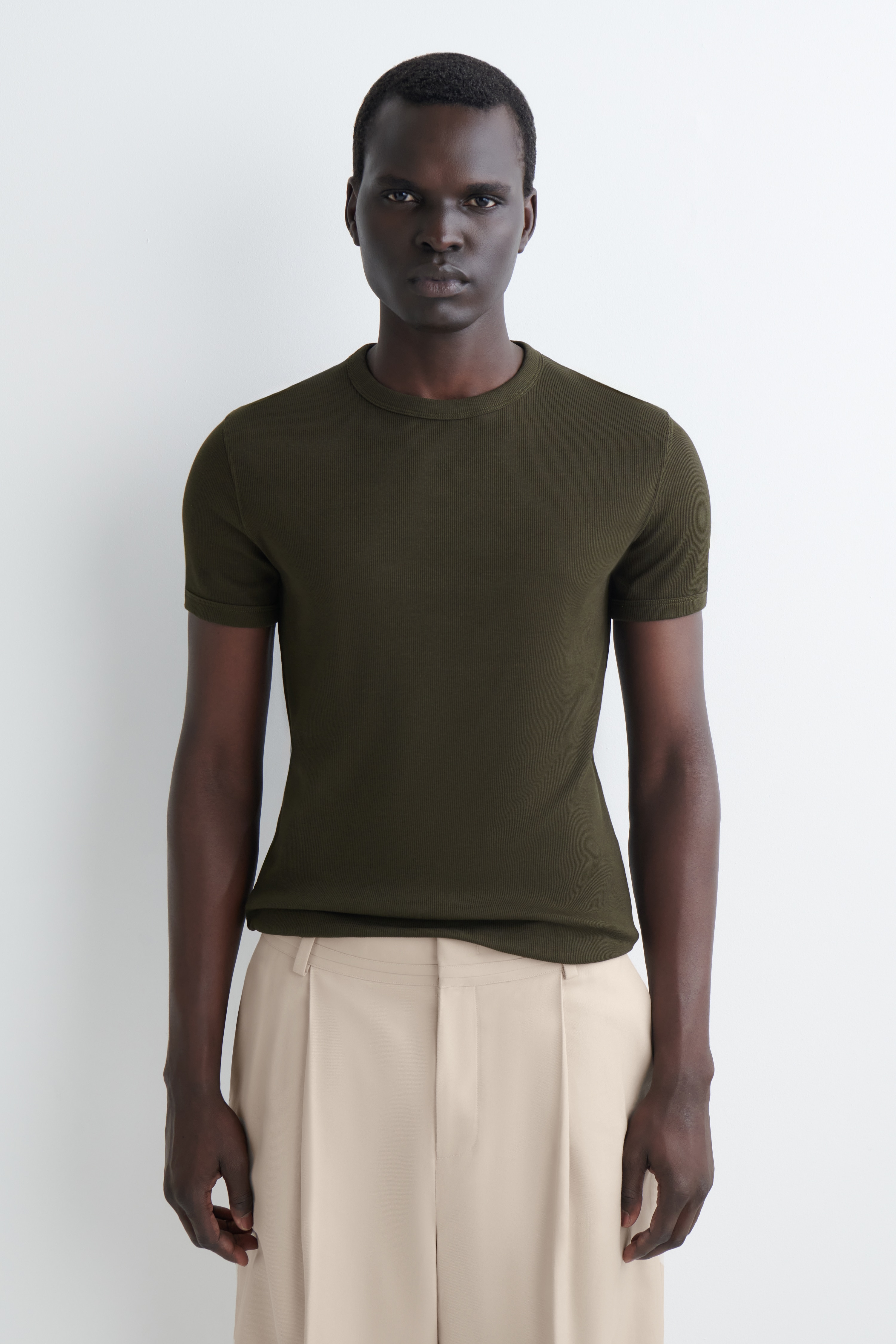 SLIM RIBBED COTTON T-SHIRT - SÖTÉT KHAKI/Khaki/Szénszürke/FEHÉR/FEKETE/Tengerészkék/VILÁGOS SZÜRKE