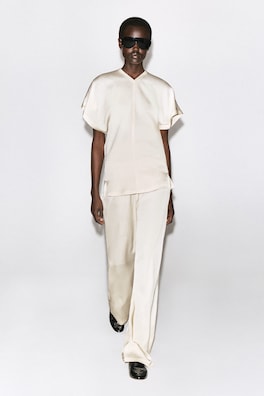 ELASTICATED CREPE STRAIGHT-LEG PANTS — IVORY 1