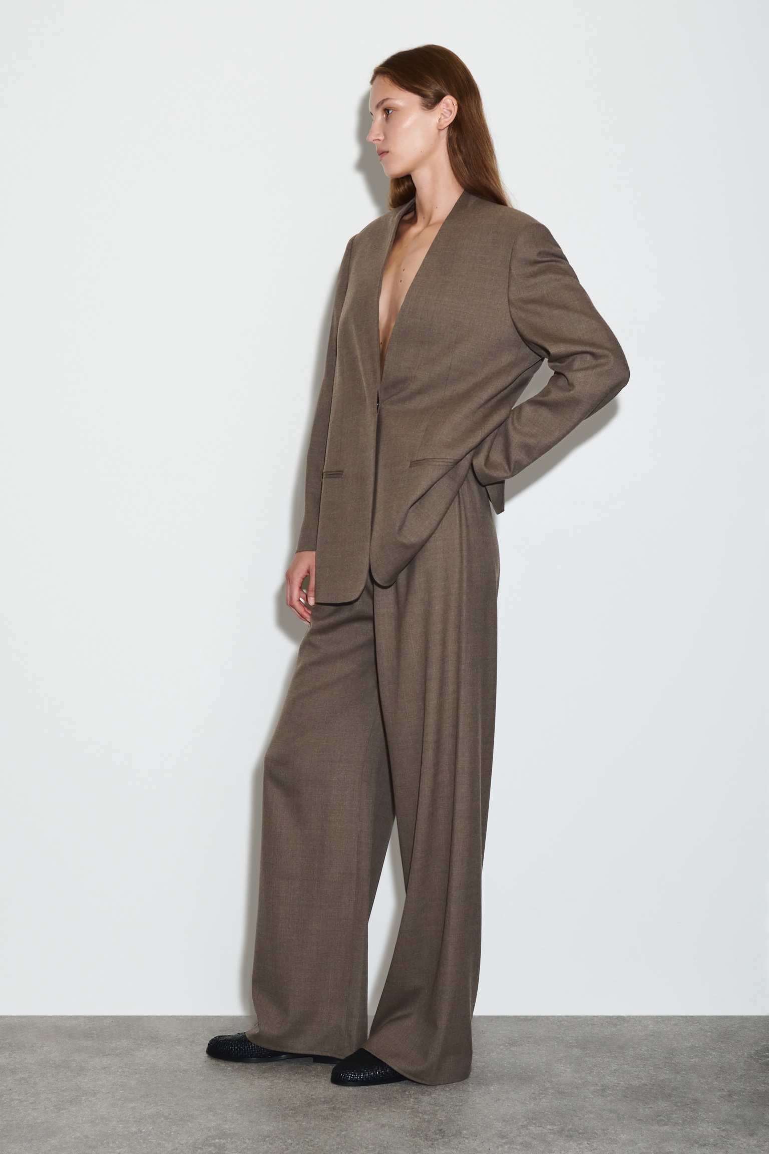 PANTALONI IN MISTO LANA A GAMBA LARGA - GRIGIO - 5