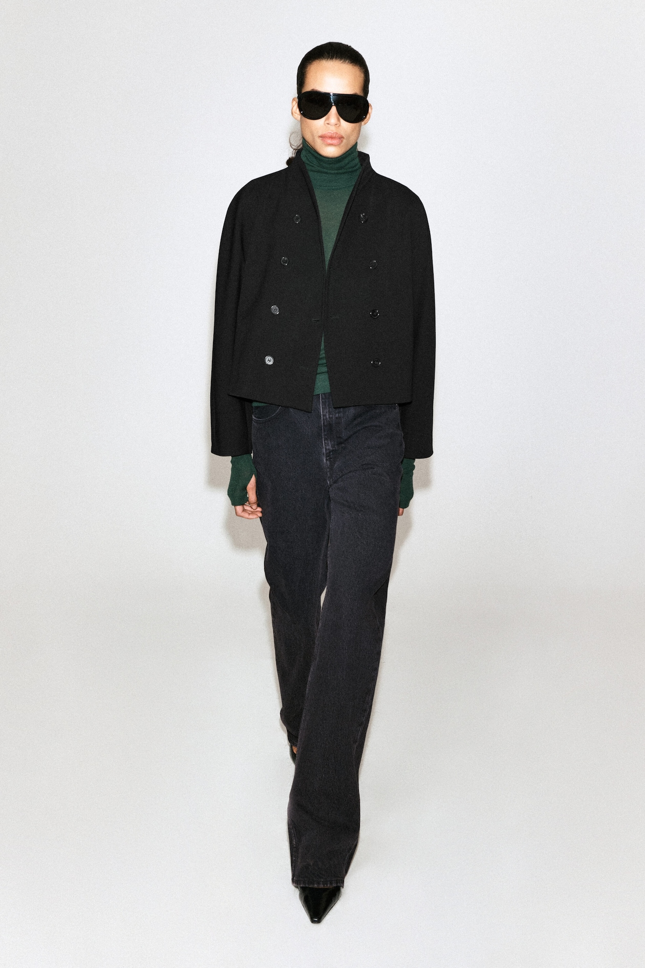 MERINO WOOL TURTLENECK TOP — DARK GREEN
