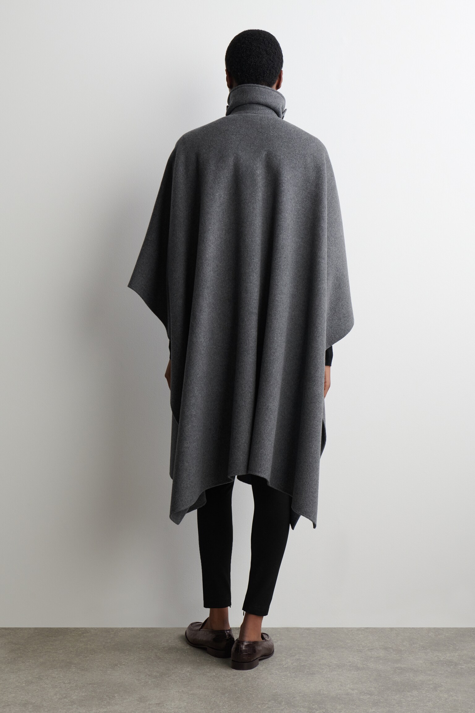 CAPE LONGUE EN LAINE DOUBLE FACE - GRIS/BEIGE - 5