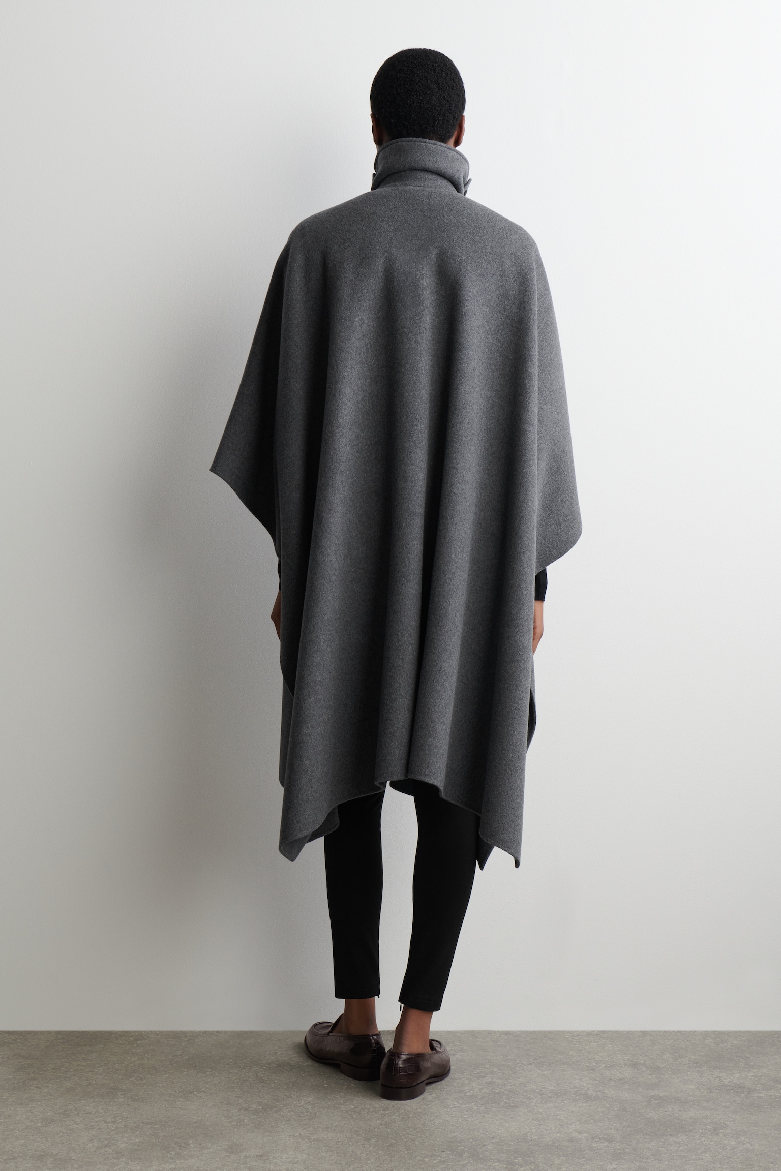LONGLINE DOUBLE-FACED WOOL CAPE - GREY/BEIGE - 5