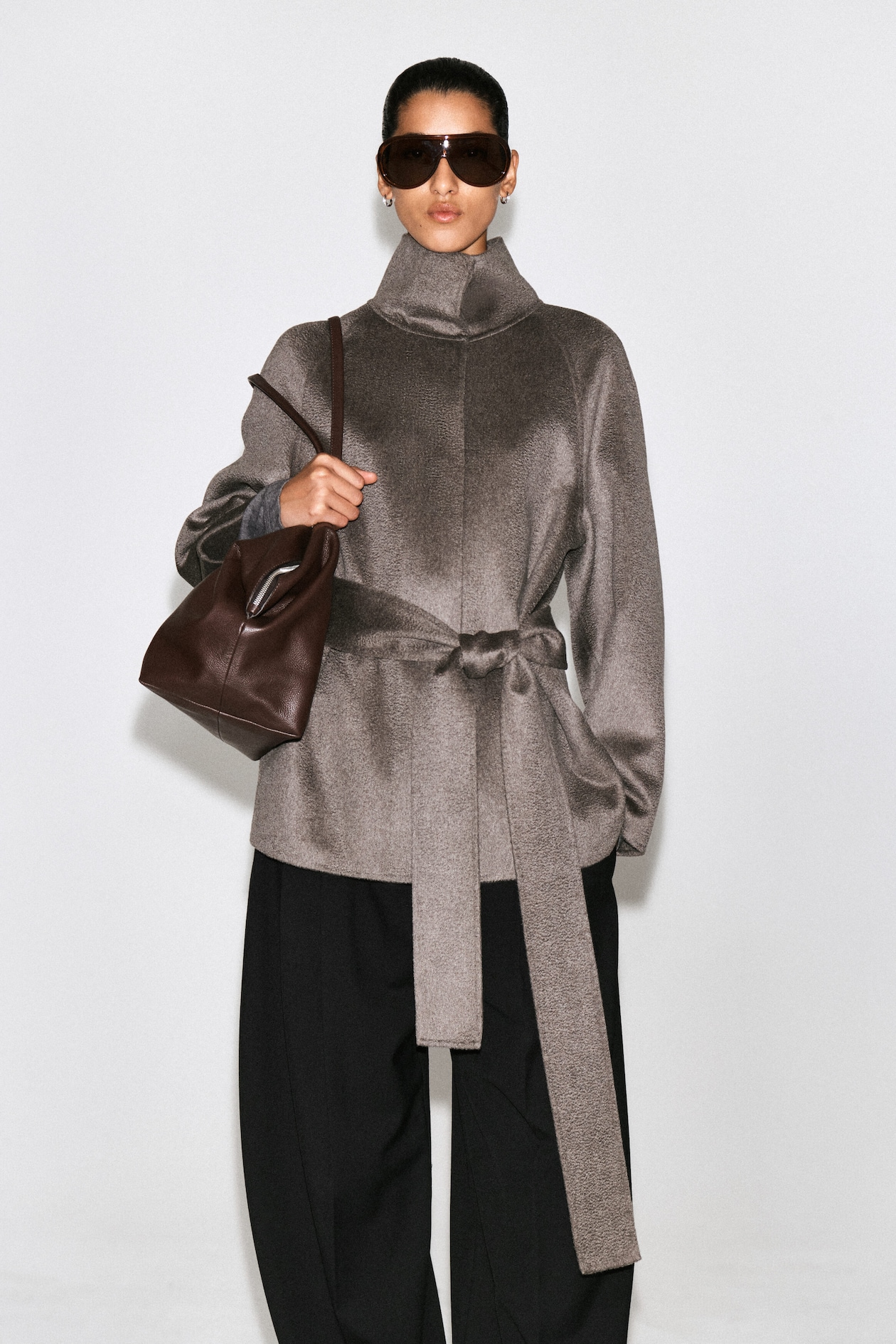 BELTED DOUBLE-FACED CASHMERE JACKET — STONE