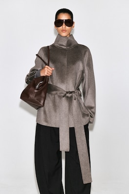 BELTED DOUBLE-FACED CASHMERE JACKET — STONE 4