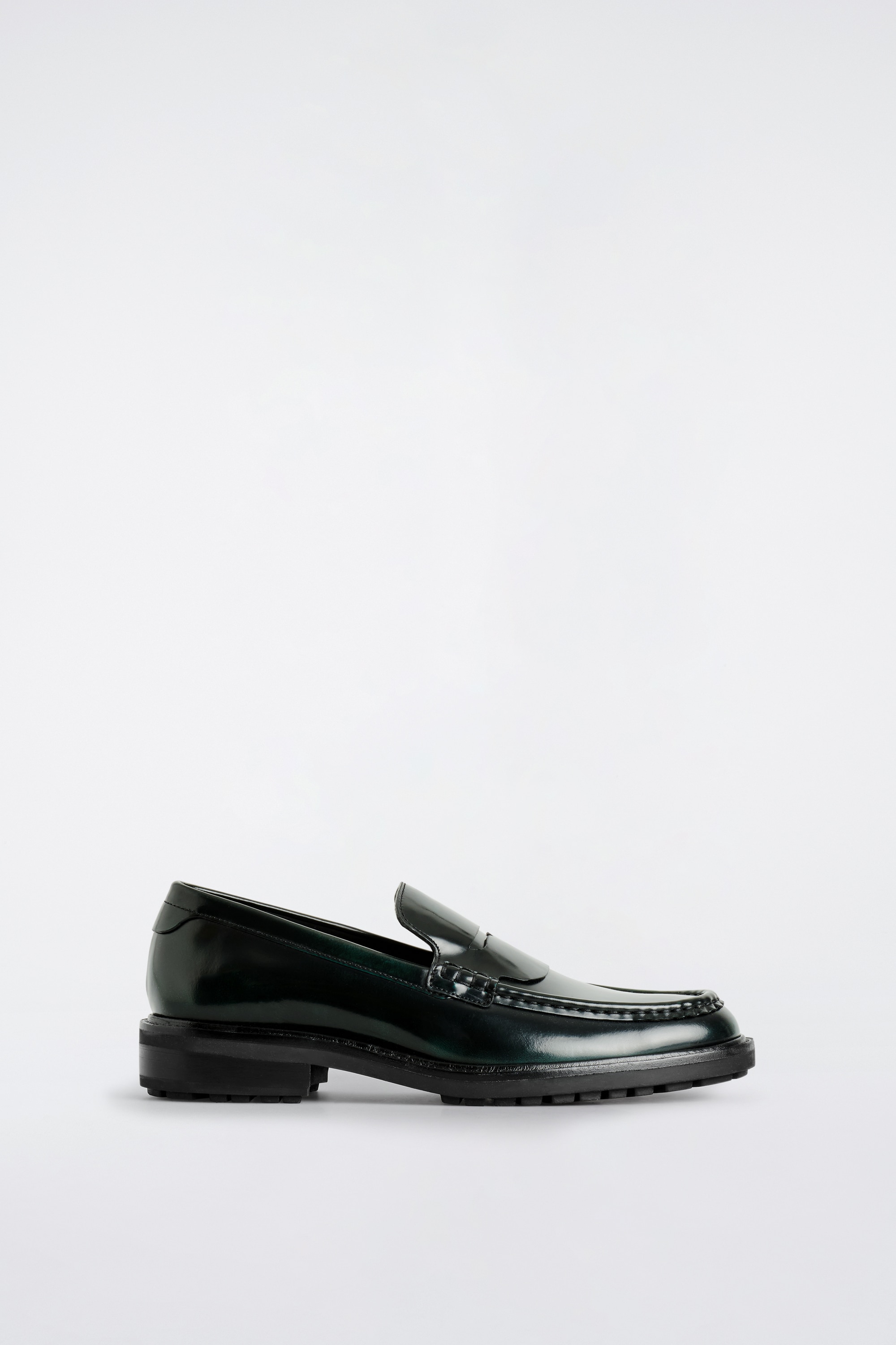 leren loafers met gewreven effect - DONKER GROEN