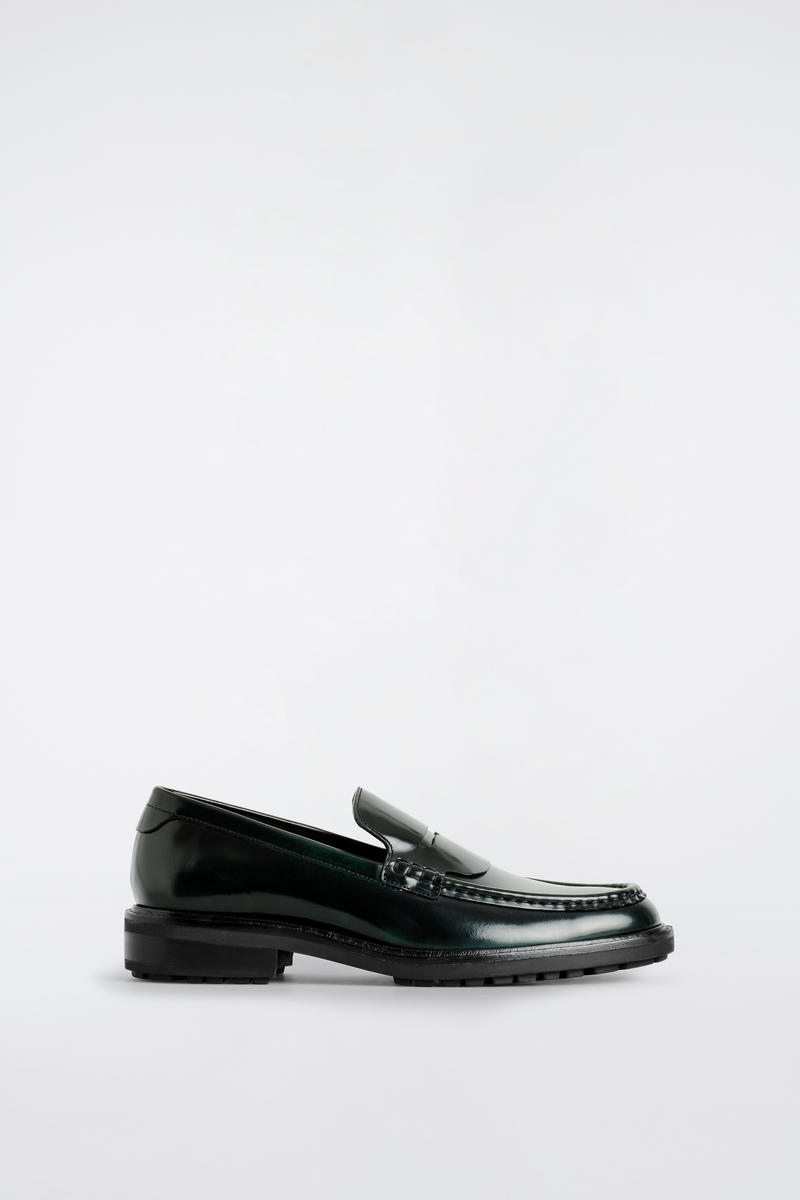 Cos Rubbed-leather Loafers In Green