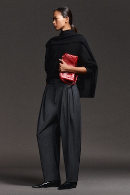 PLEATED WOOL-BLEND TAPERED TROUSERS — GREY MÉLANGE 10