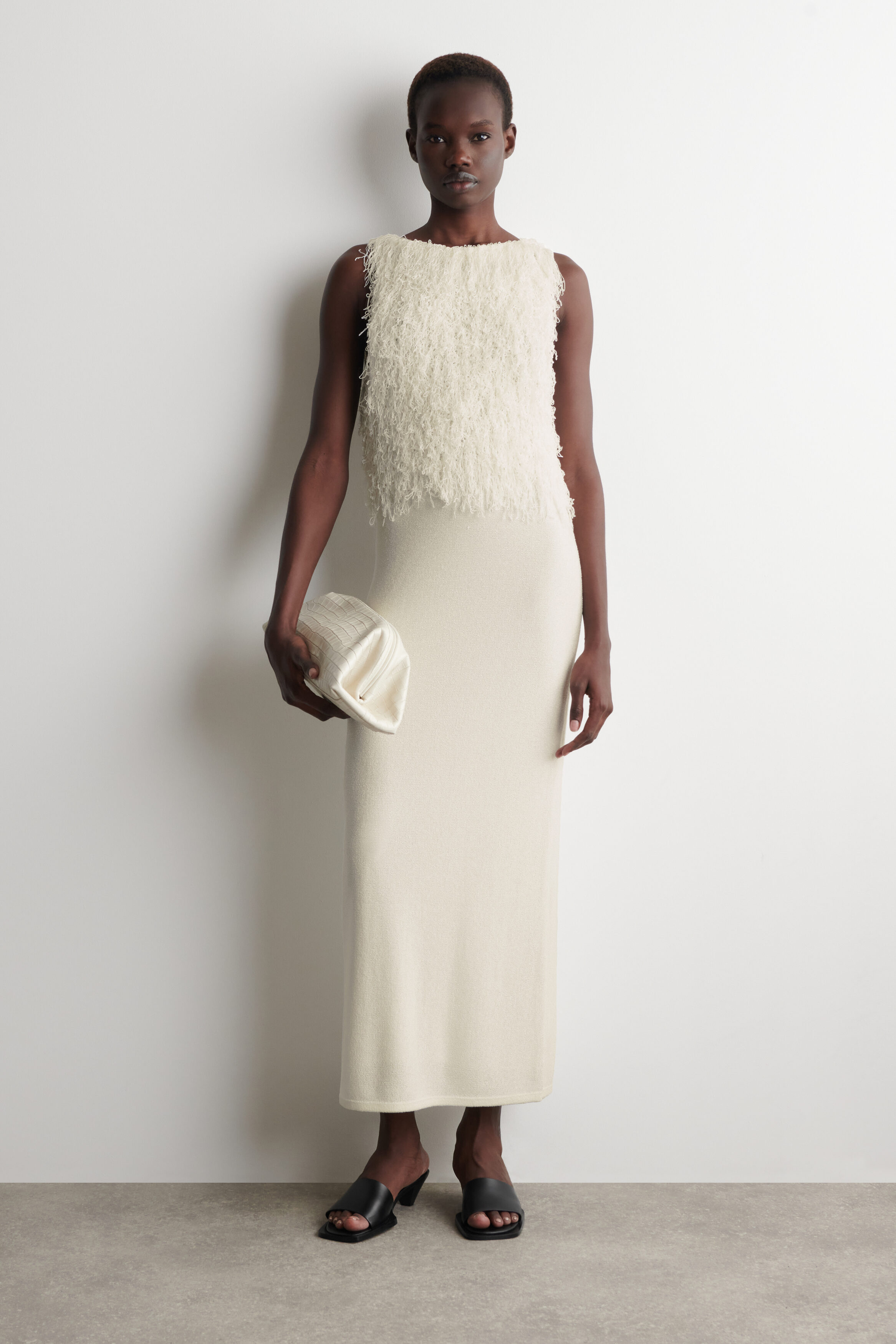 FRINGED KNITTED COLUMN DRESS - WHITE | COS US