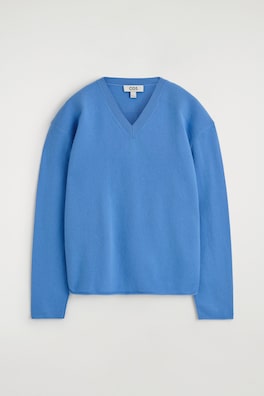 MERINO WOOL V-NECK JUMPER — BLUE 7