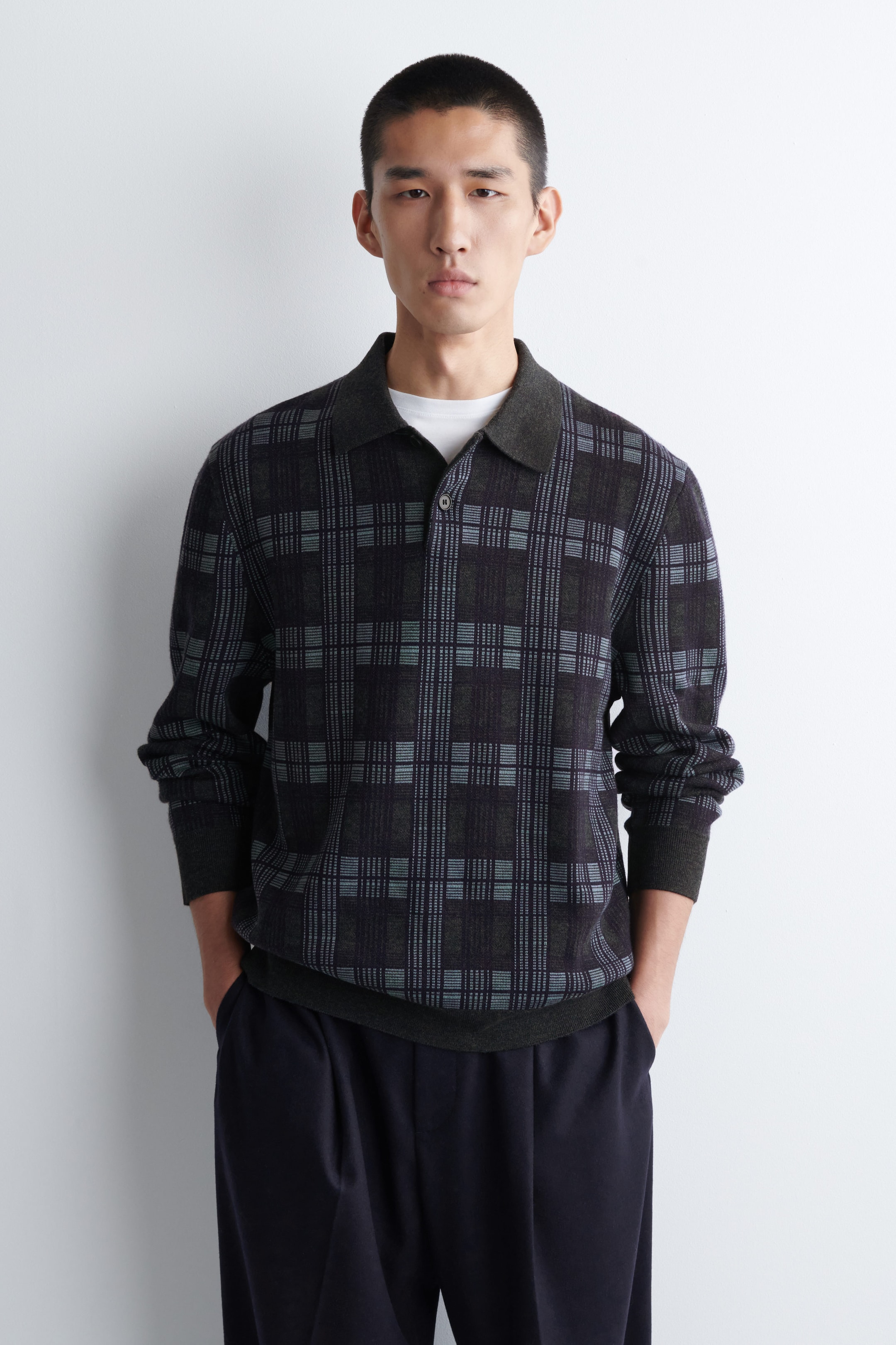 MERINO WOOL-JACQUARD POLO SWEATER