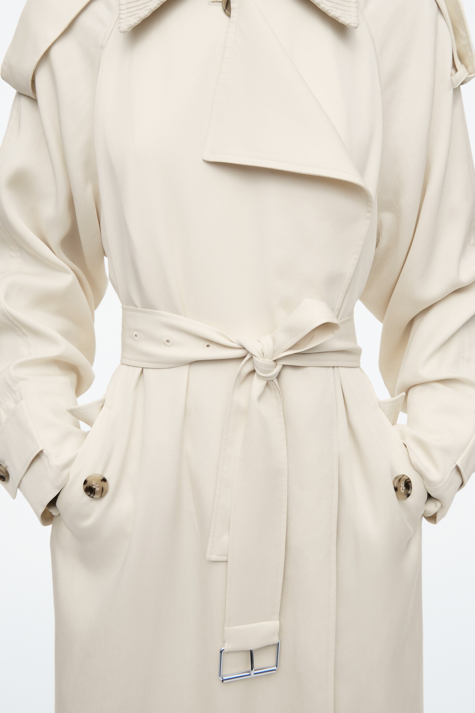 TRENCH-COAT À COL EN MAILLE - BEIGE CLAIR - 4