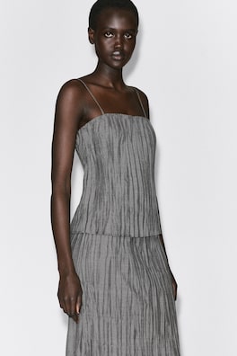 CRUSHED-PLEAT MIDI SKIRT — GREY 3