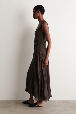 JACQUARD HANDKERCHIEF MIDI SKIRT — BROWN / ANIMAL EFFECT 2