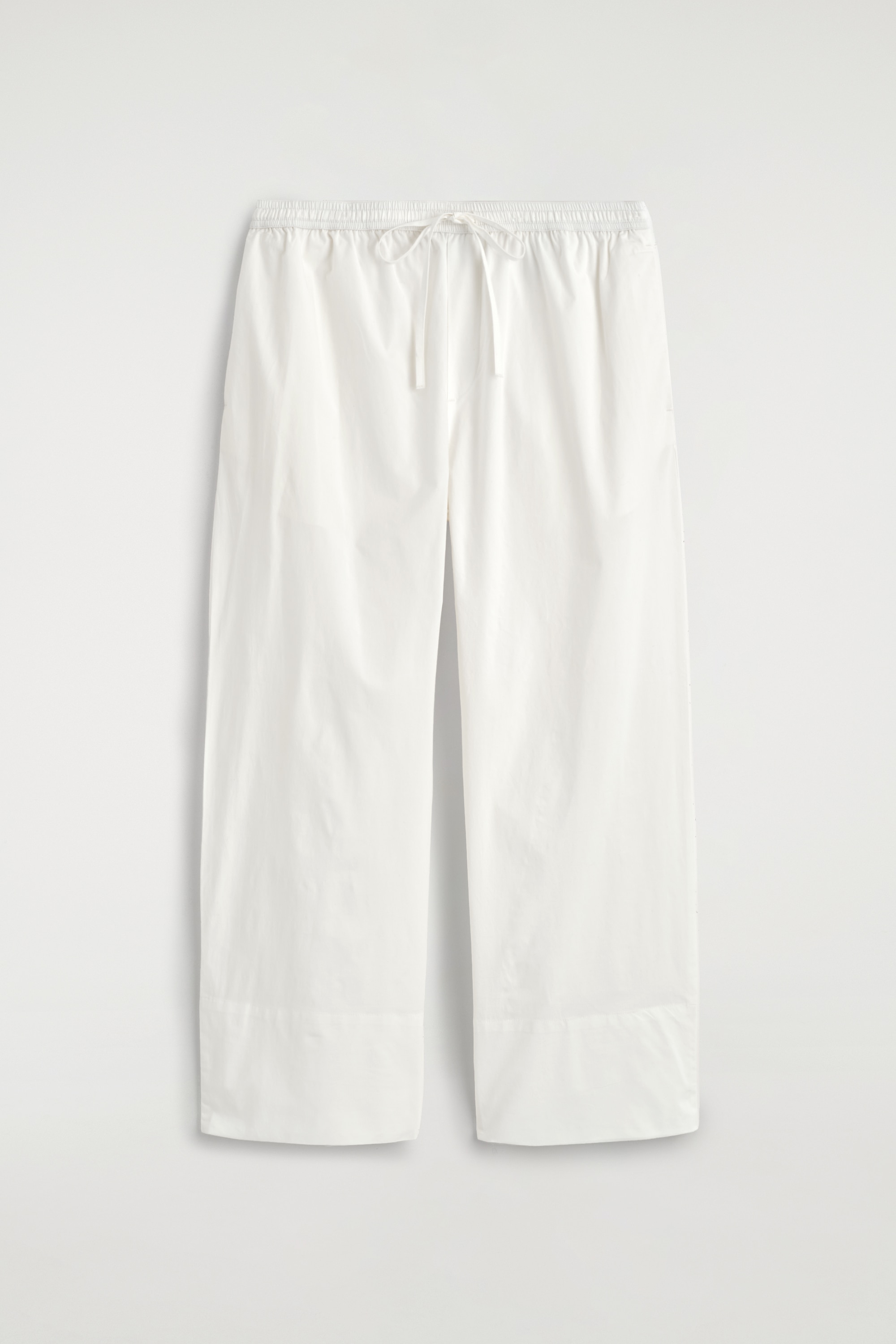 Katoenen broek met rechte pijpen en trekkoord - WIT/MARINEBLAUW